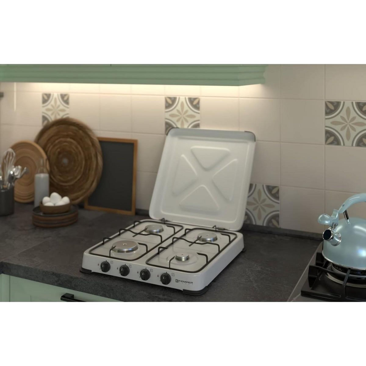 Kemper Plaque de cuisson gaz portable 4 feux 4650 W blanc laqué KEMPER