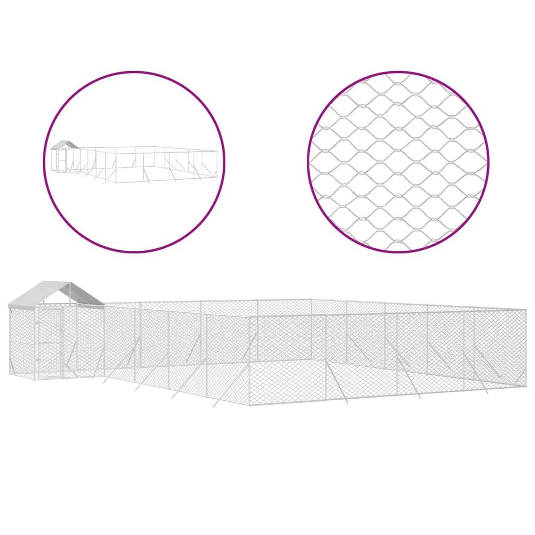 Voir la diapositive 2 : VIDAXL Chenil d'exterieur pour chiens avec toit argente 10x8x2,5 m