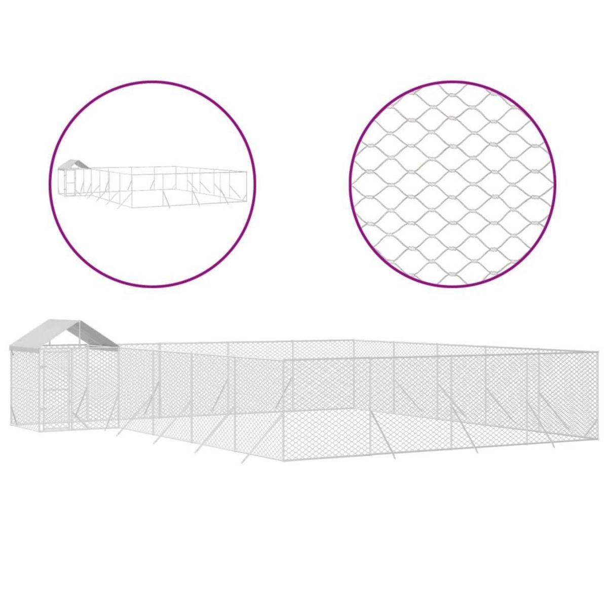 VIDAXL Chenil d'exterieur pour chiens avec toit argente 10x8x2,5 m