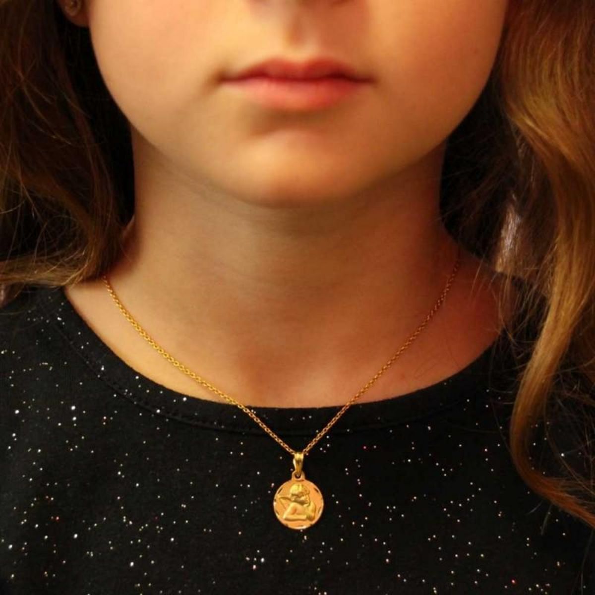 L'ATELIER D'AZUR Collier - Médaille Or Jaune Ange - Chaîne Dorée - Gravure Offerte