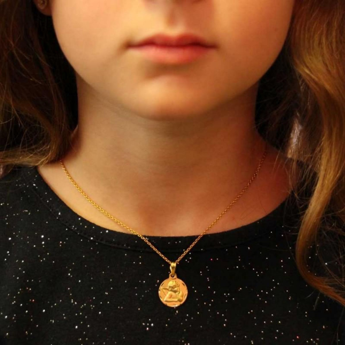 L'ATELIER D'AZUR Collier - Médaille Or Jaune Ange - Chaîne Dorée - Gravure Offerte