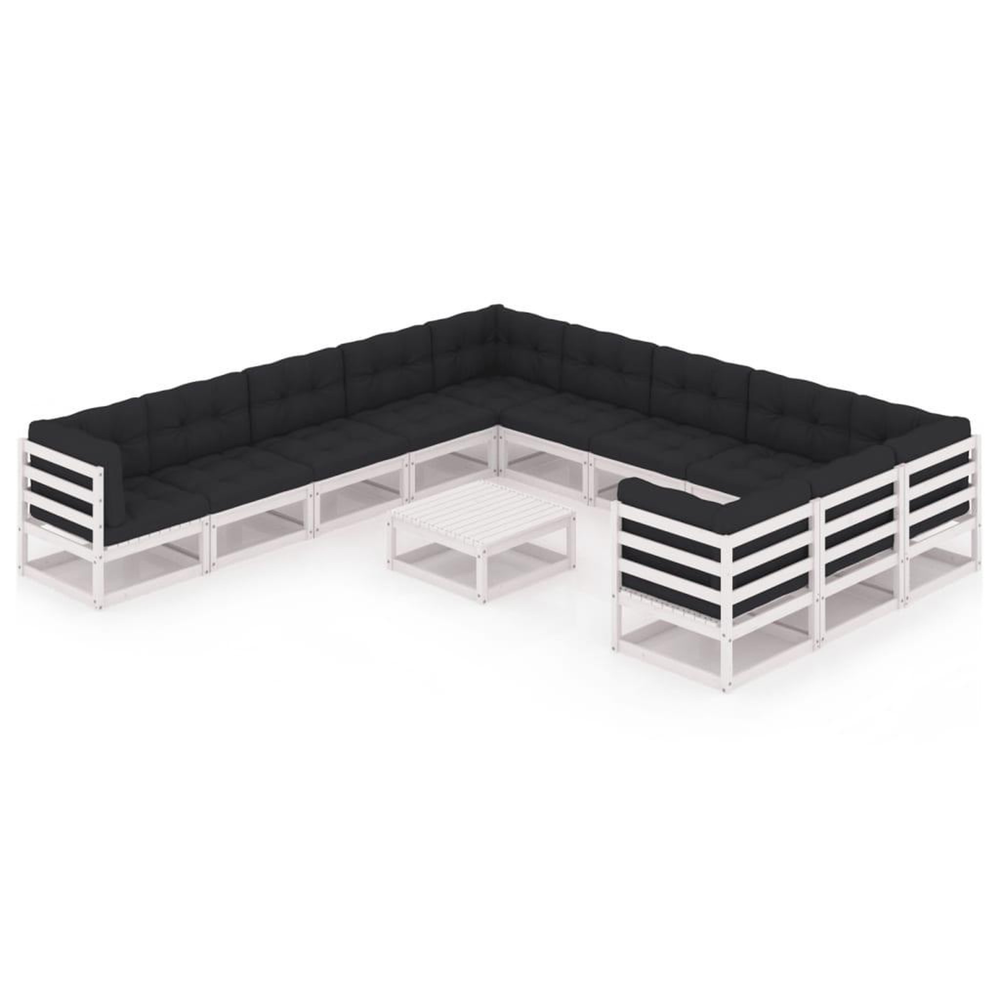 Voir la diapositive 1 : VIDAXL Salon de jardin 12 pcs avec coussins Blanc Bois de pin massif