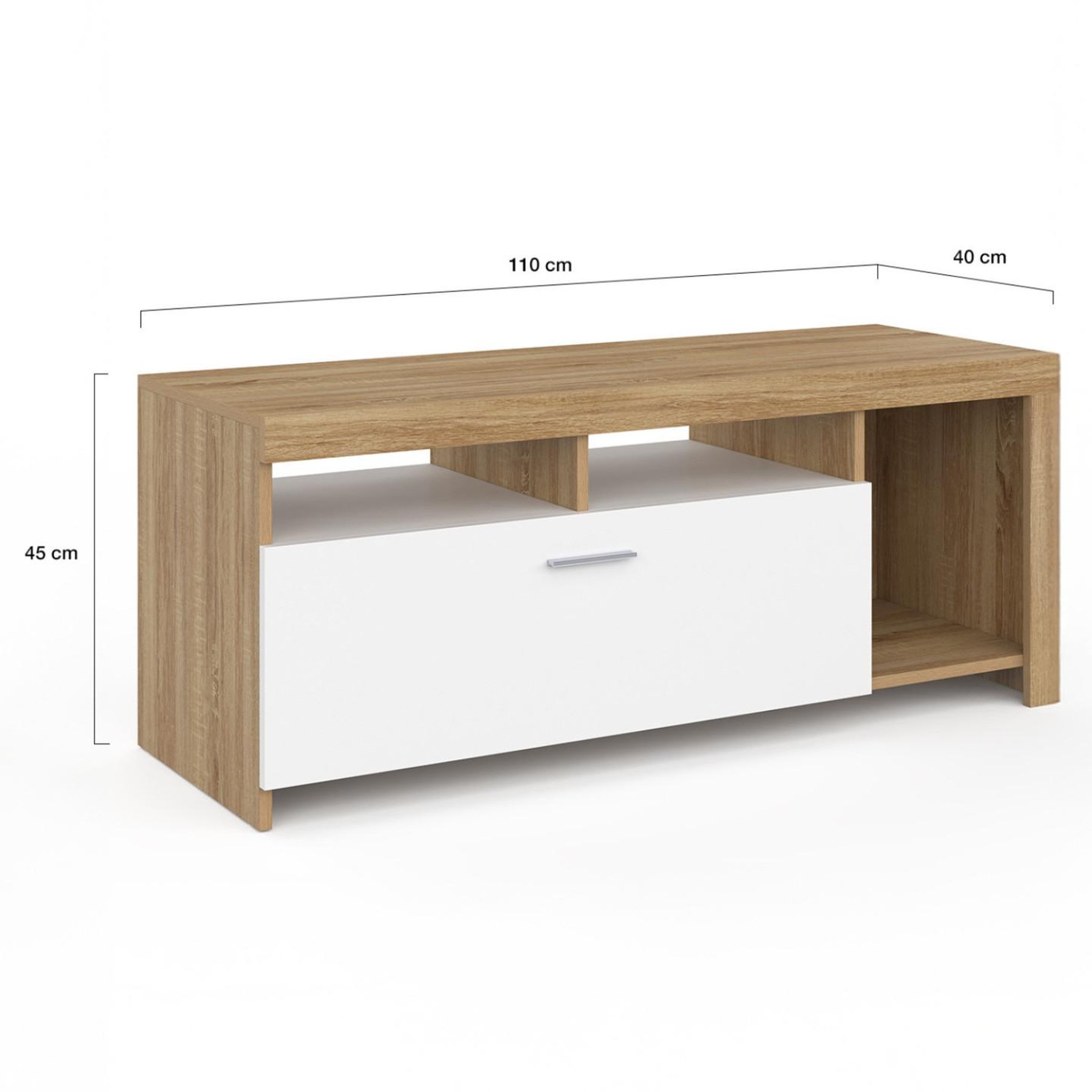 Voir la diapositive 5 : ID MARKET Meuble tv 110 cm malo bois et placard blanc