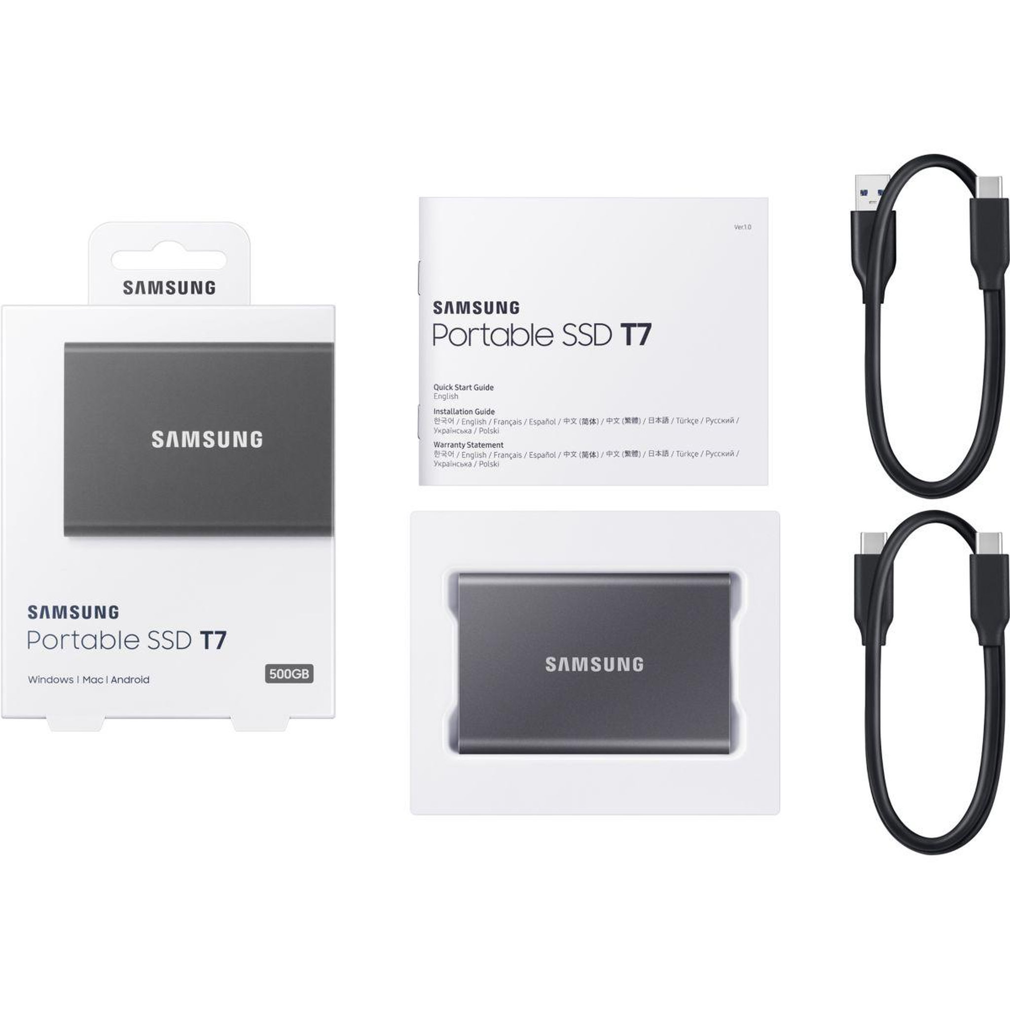 Voir la diapositive 4 : Samsung Disque ssd externe portable 1to t7 gris titane