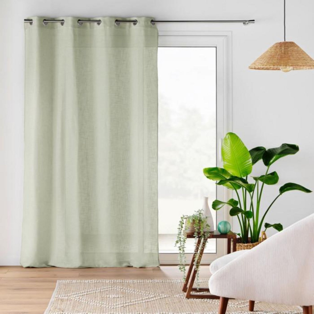 Paris Prix Rideau Voilage à Œillets  Cloris  140x240cm Sauge