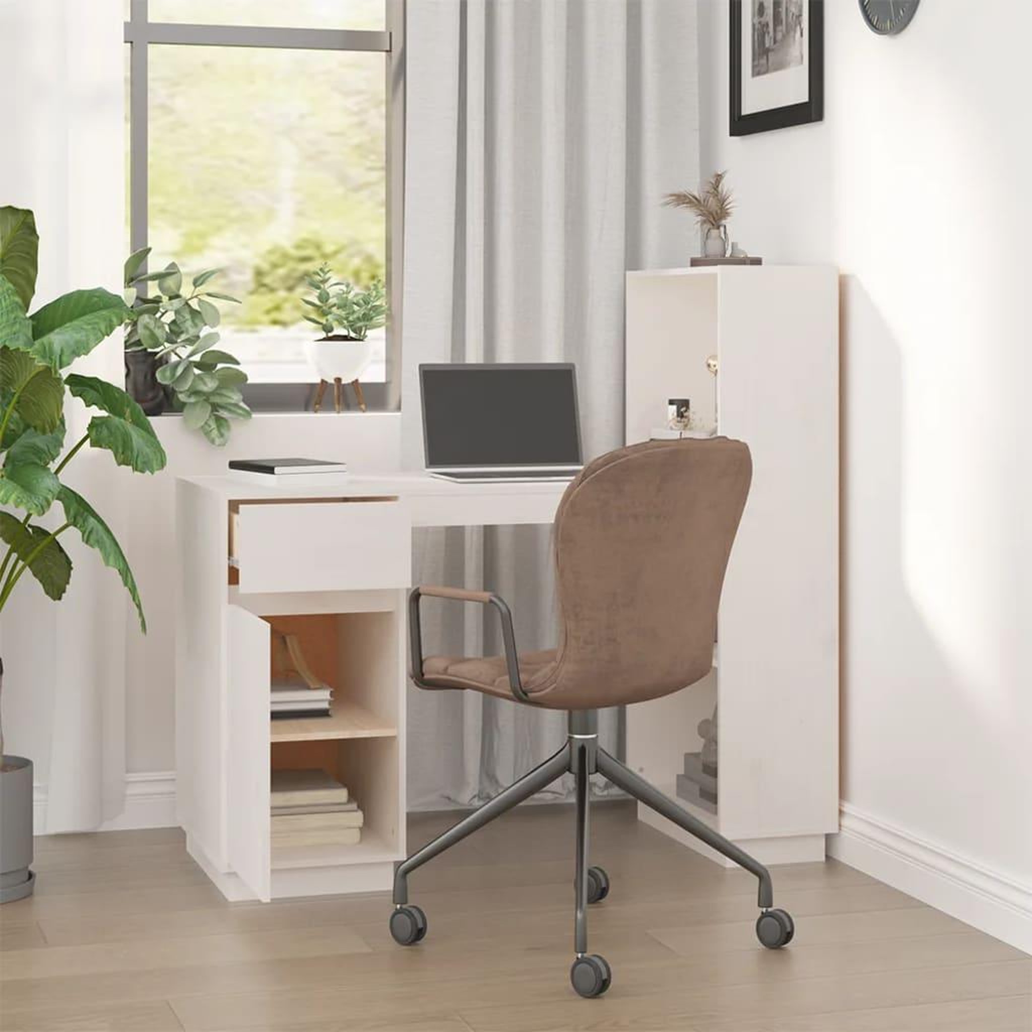Voir la diapositive 3 : VIDAXL Bureau Blanc 110x53x117 cm Bois massif de pin