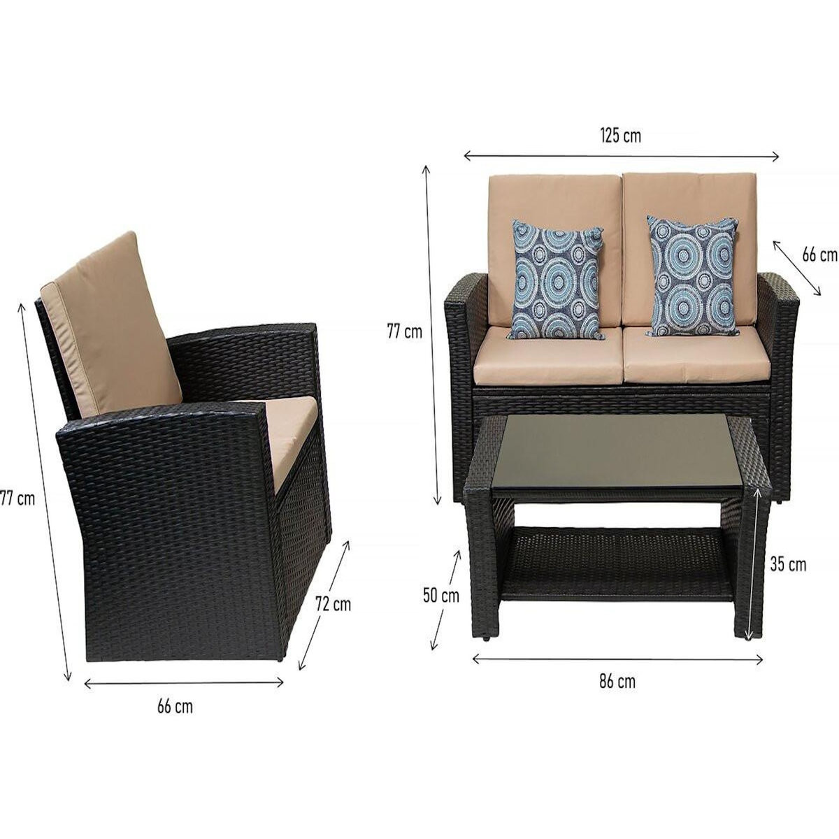 Habitat et Jardin Ensemble de meubles de terrasse  Ilana  - 4 pièces - Osier - Noir