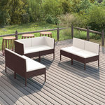 VIDAXL Salon de jardin 6 pcs avec coussins Resine tressee Marron