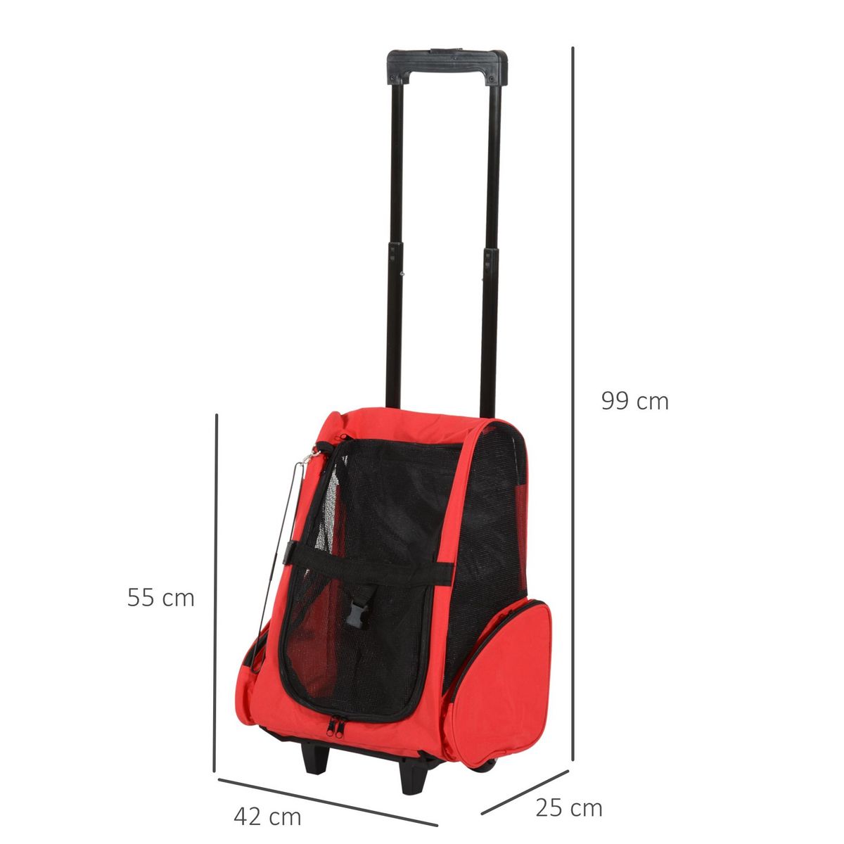 PAWHUT 2 en 1 trolley chariot sac a dos sac de transport a roulettes pour chien chat