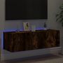 Voir la diapositive 4 : VIDAXL Meuble TV mural avec lumieres LED chene fume 100x35x31 cm