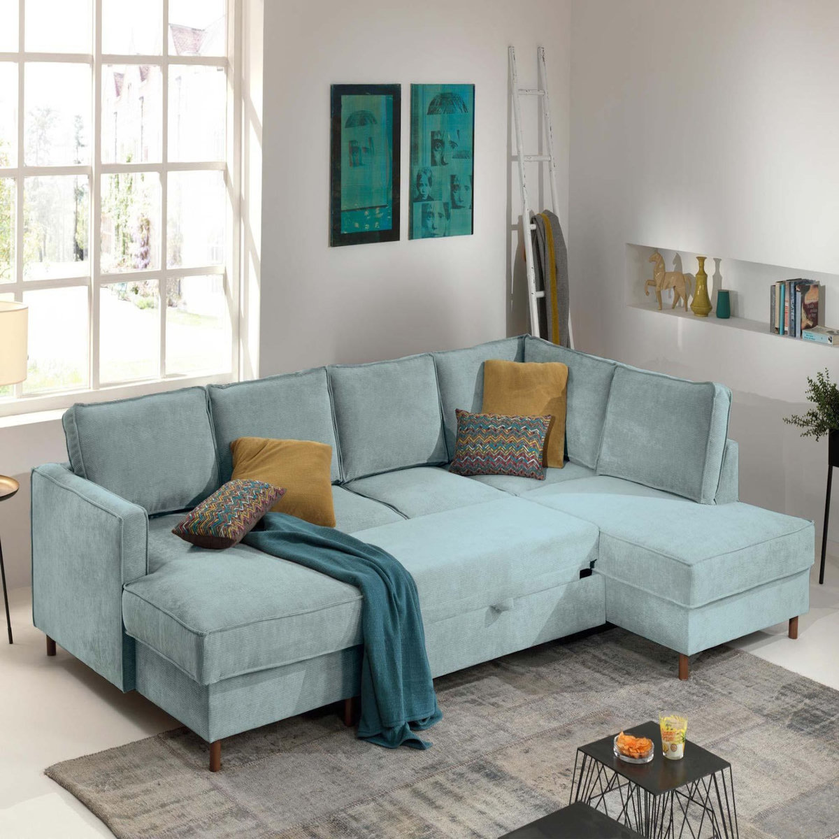 LISA DESIGN Jake - canapé panoramique d'angle droit - convertible avec coffre - 7 places - en velours côtelé