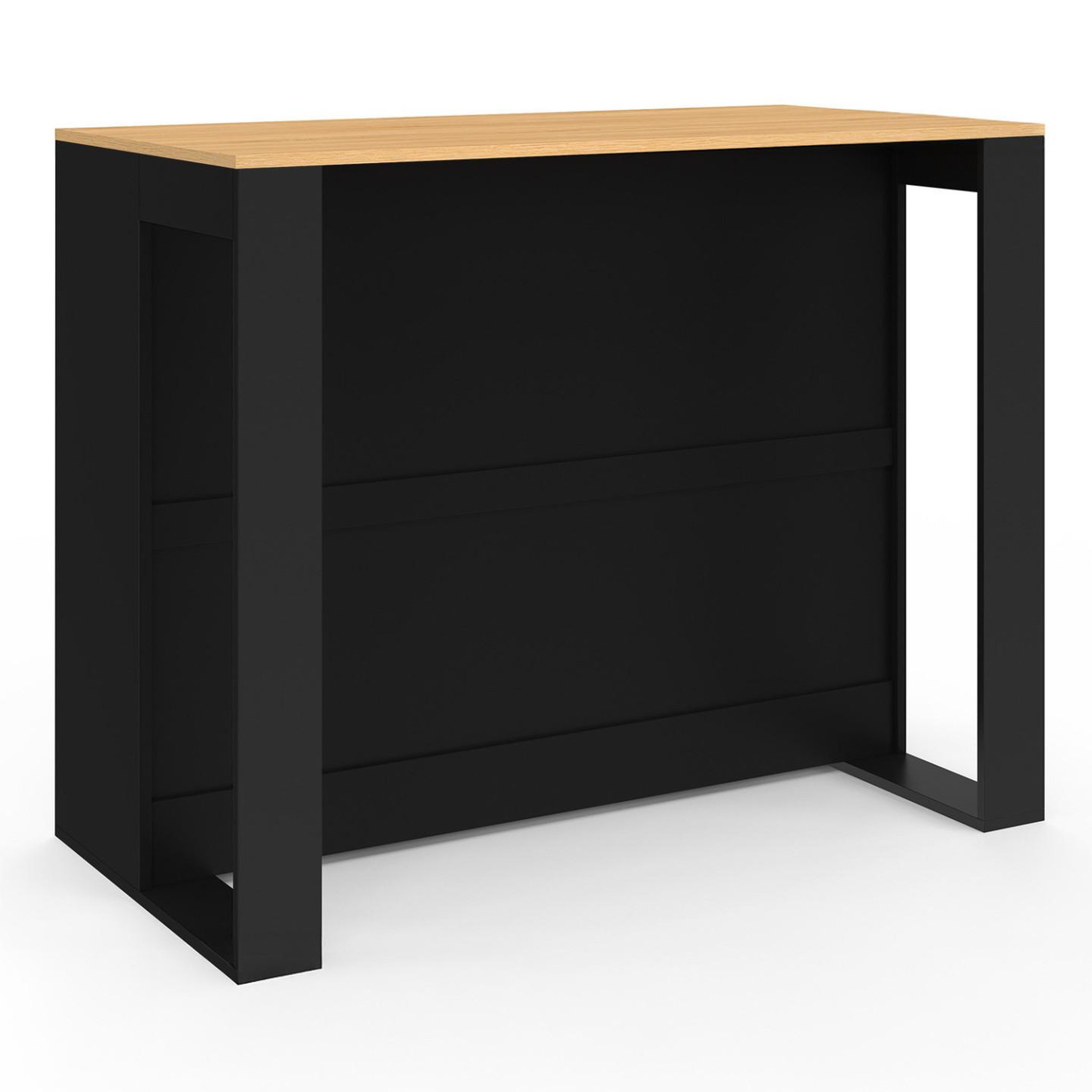 Voir la diapositive 4 : ID MARKET Table de bar îlot vito 113 cm avec range bouteilles bois noir et plateau façon hêtre