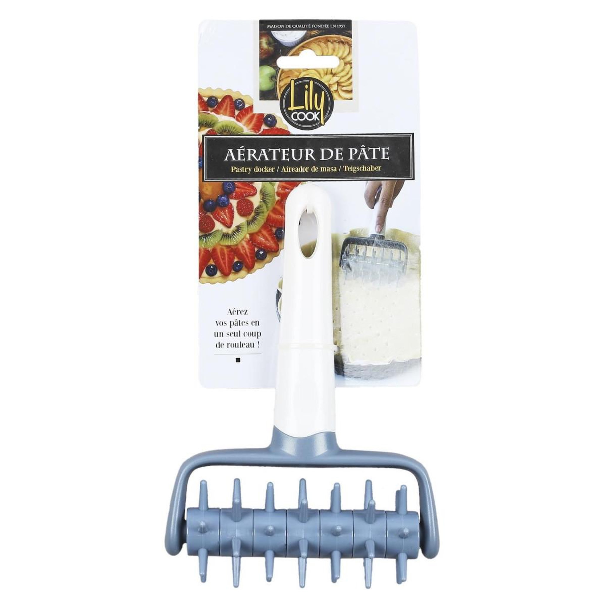 Voir la diapositive 4 : Lily Cook Aérateur de pâte  rouleau  17cm blanc & gris