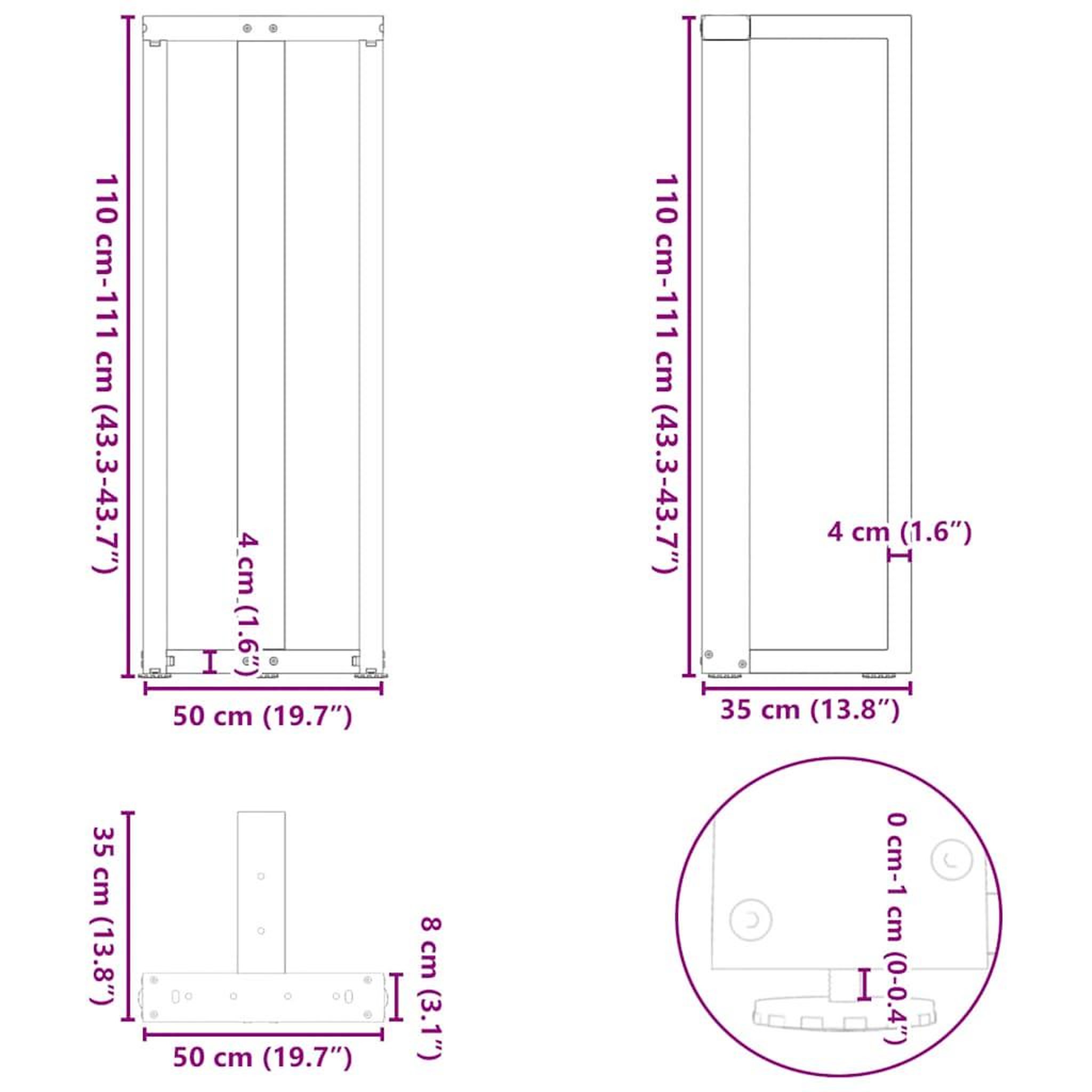 Voir la diapositive 6 : VIDAXL Pieds de table de bar forme de T 2 pcs noir 50x35x(110-111) cm