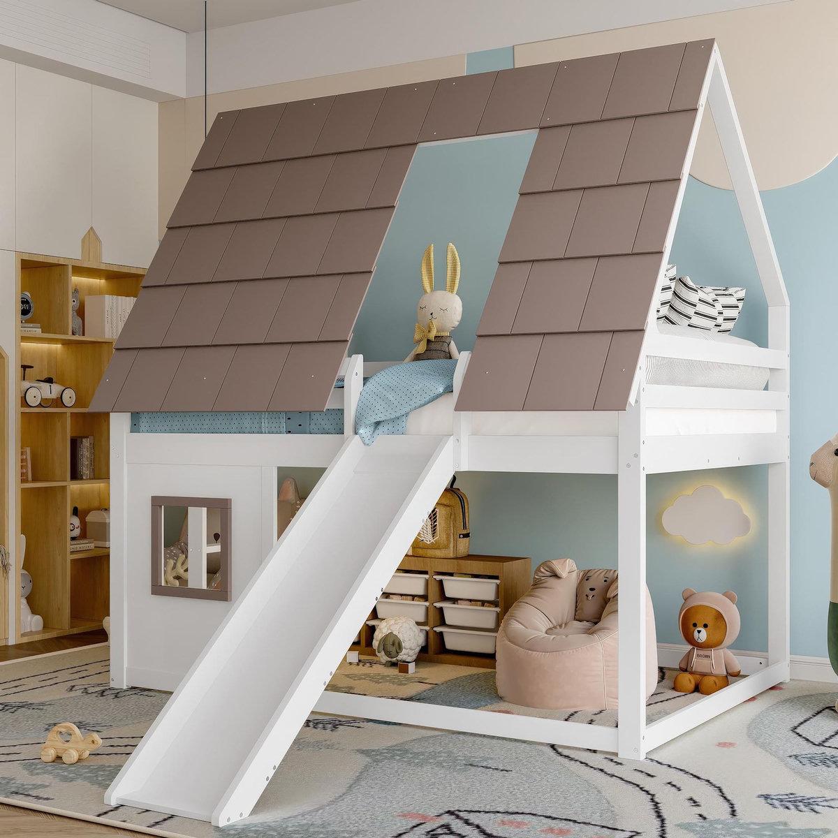 MERAX Lit superposé 140x200cm coloris blanc+marron pin et mdf