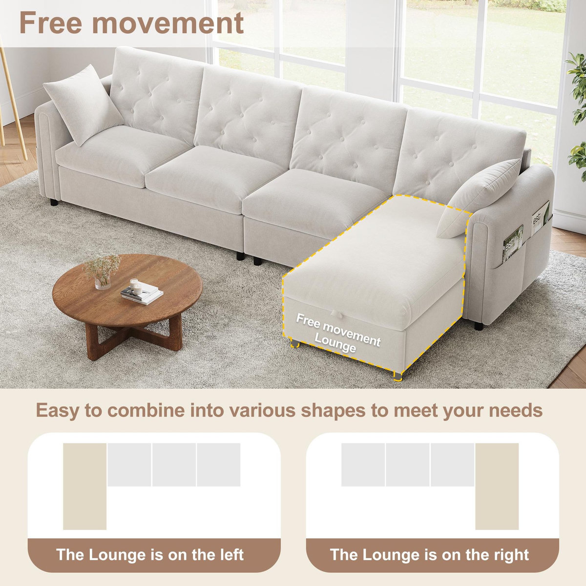 MERAX Canapé d'angle réversible fixe 4 places velours coffre de rangement