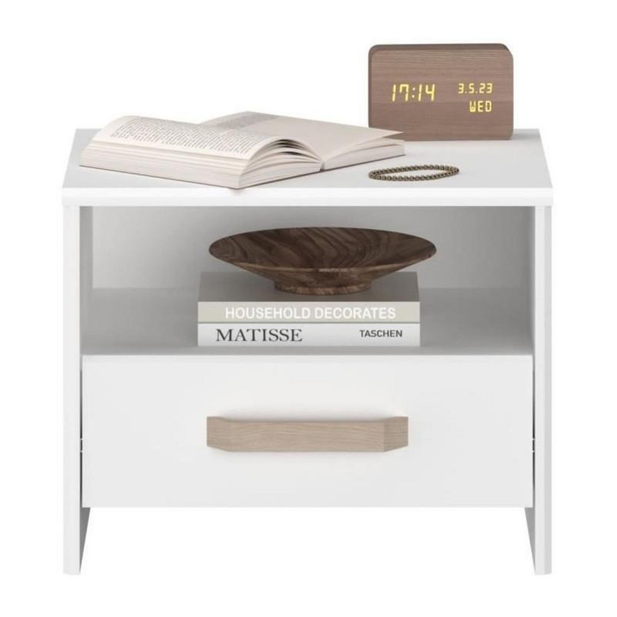 PARISOT Chambre complete adulte DREAM : Lit 140x190/200 cm + 2 chevets + Commode - Décor blanc et chene - PARISOT