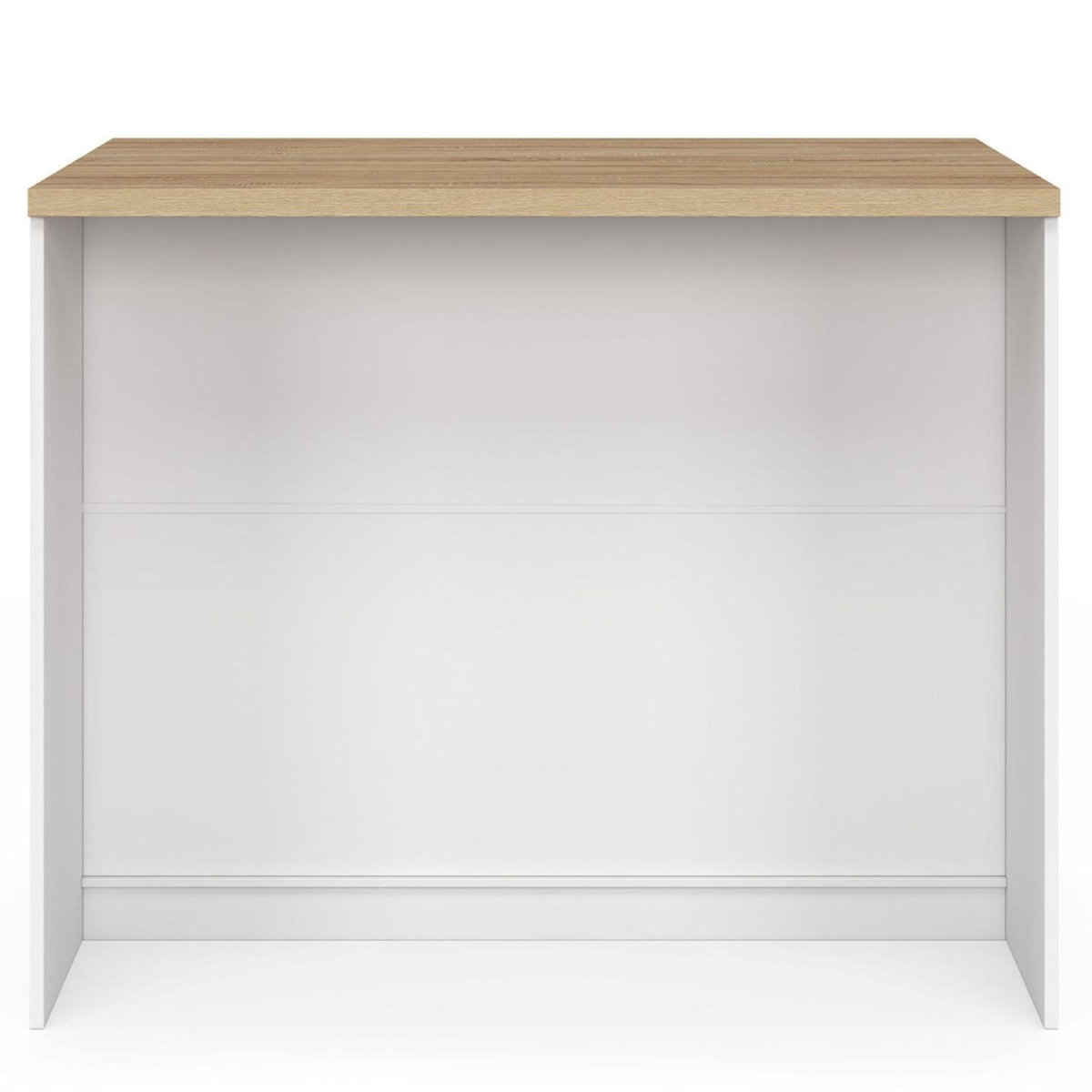 ID MARKET Ilot central TIBO 110 cm casserolier 3 tiroirs bois blanc avec plan de travail façon hêtre