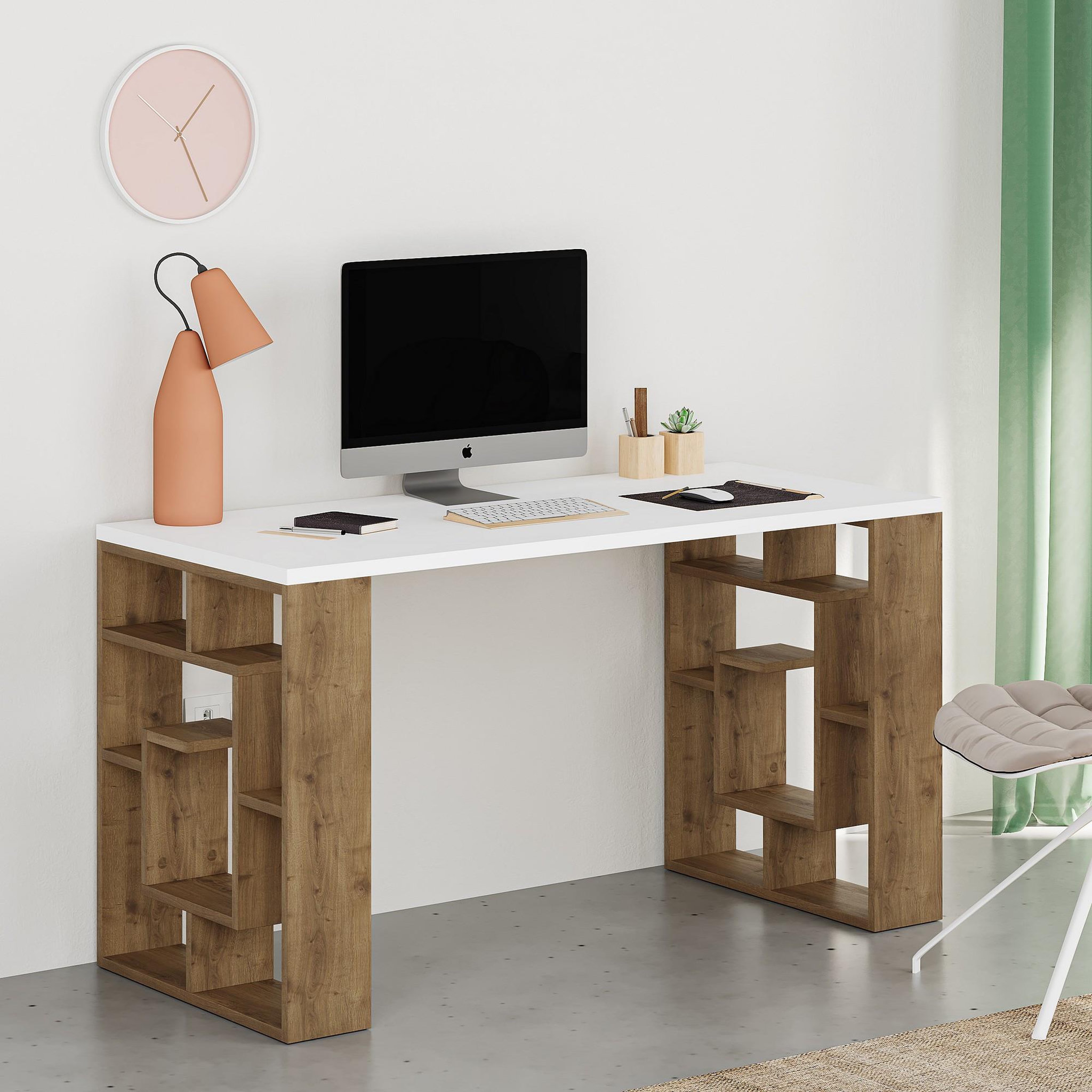 Voir la diapositive 2 : Habitat et Jardin Bureau en bois  maze  140 x 60 x 75 cm - blanc