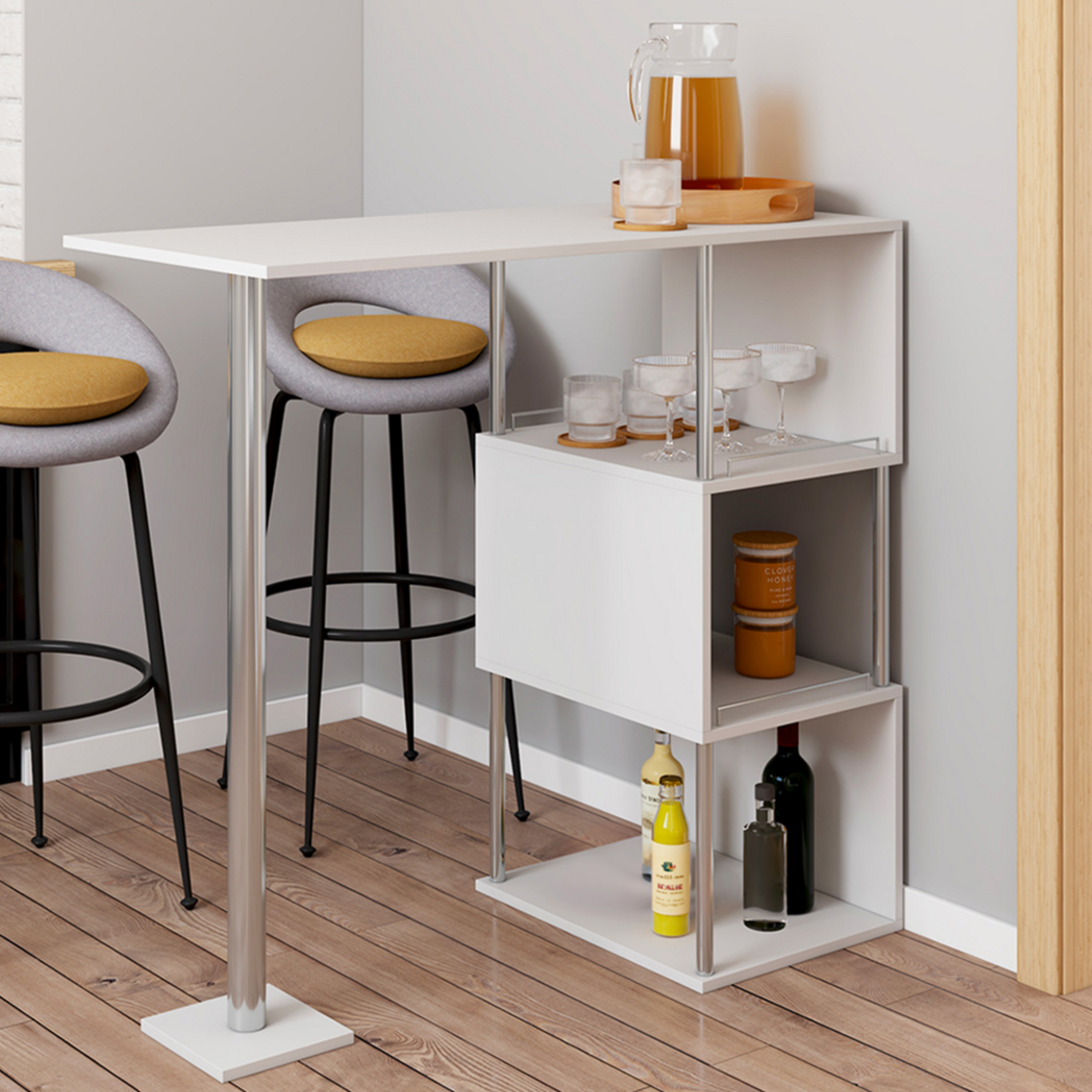 ID MARKET Table haute de bar bistrot KARL 2 personnes blanc