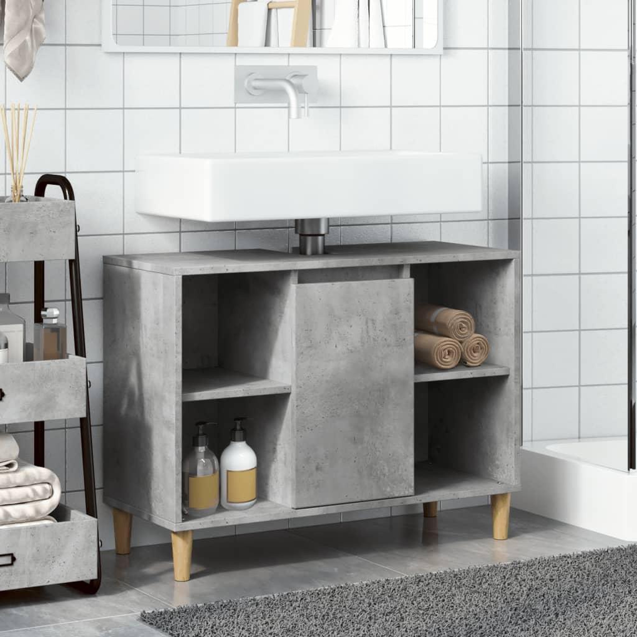 Voir la diapositive 3 : VIDAXL Armoire salle de bain gris beton 80x33x60cm bois d'ingenierie