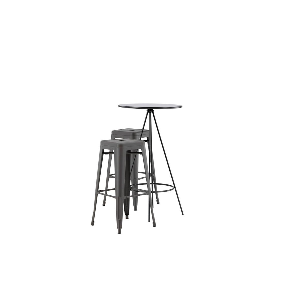 Paris Prix Ensemble Table de Bar & 2 Tabourets  Bistro & Tempe  105cm Noir & Gris Foncé