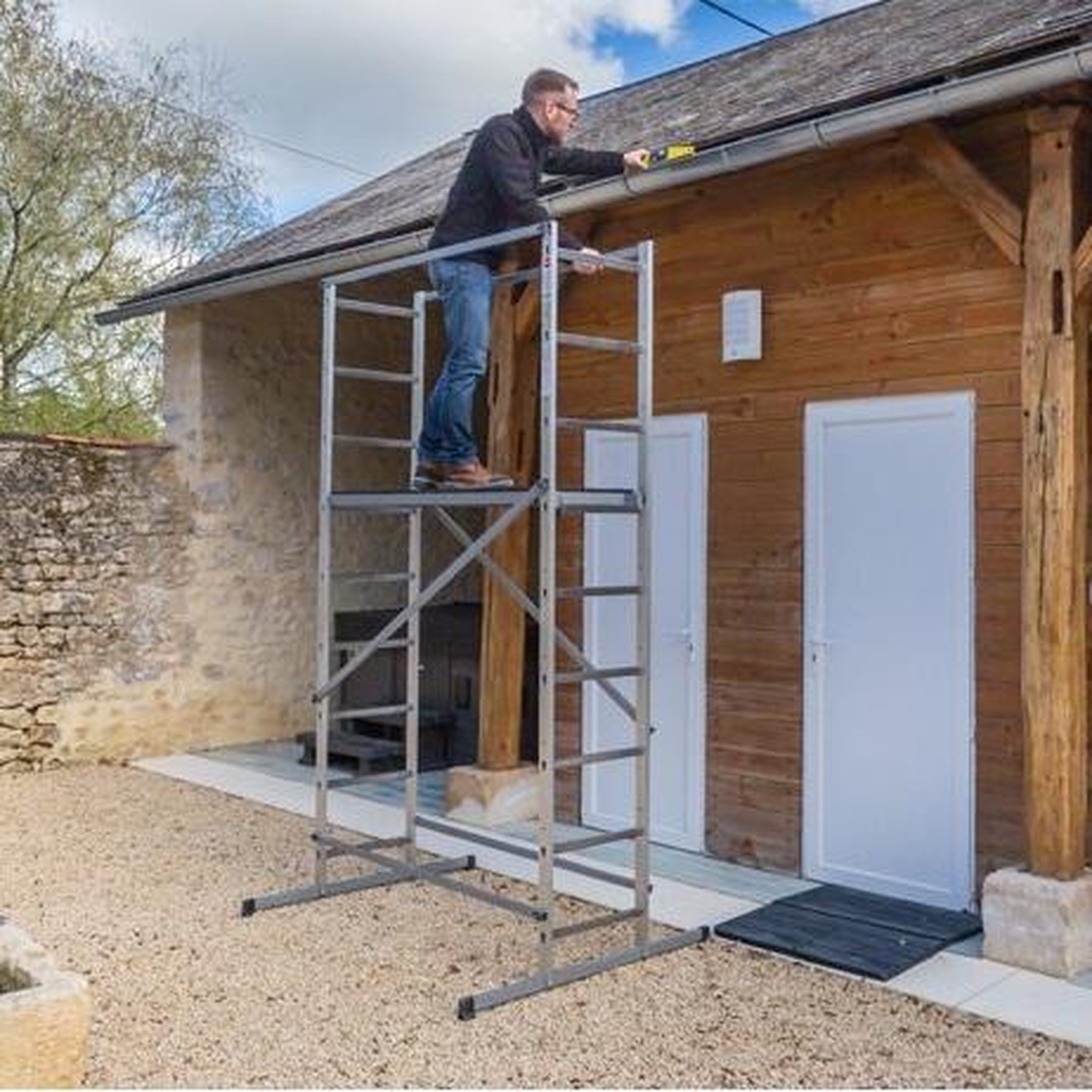 Voir la diapositive 5 : HAILO Echafaudage roulant d'escalier 4m en aluminium - HOBBYSTEP H4