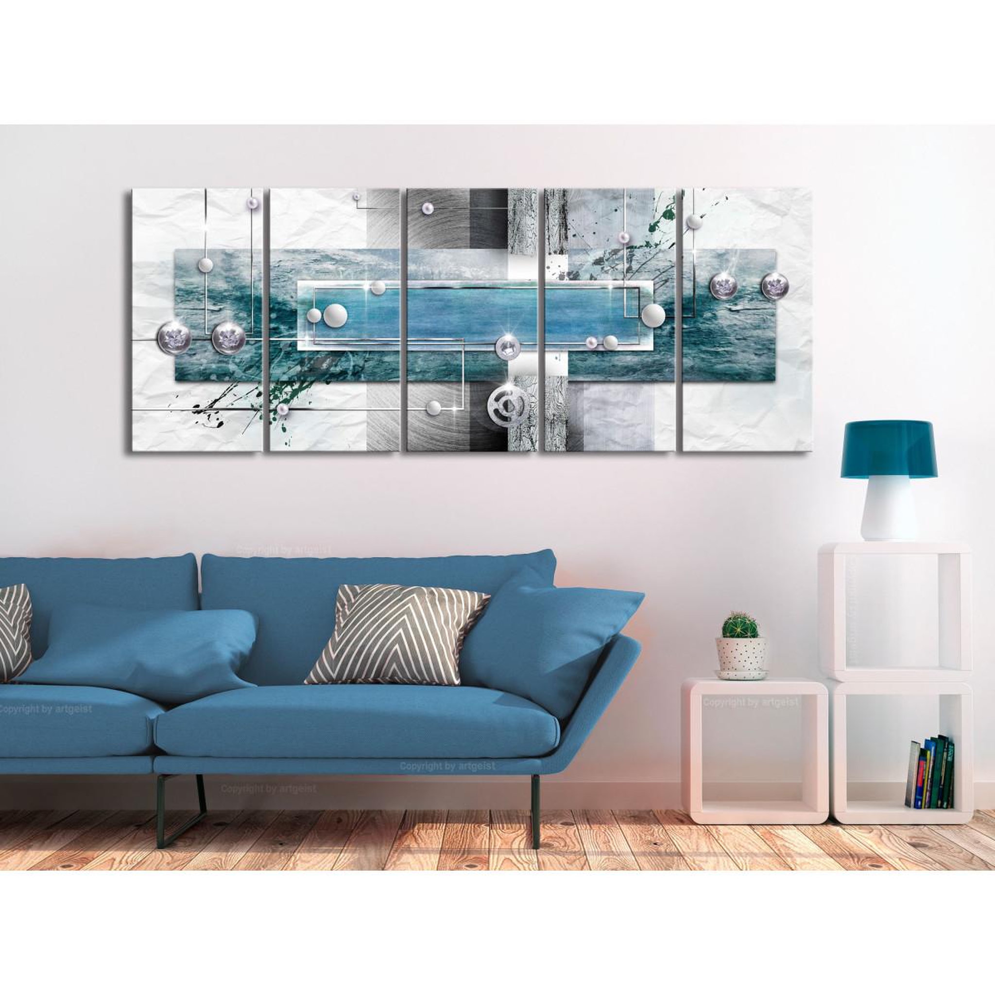 Voir la diapositive 2 : Paris Prix Tableau 5 Panneaux  Mysterious Mechanism Narrow Blue
