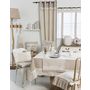 Voir la diapositive 2 : Nappe carrée 100x100 cm en coton beige imprimée finitions pompons et noeuds GLORIA
