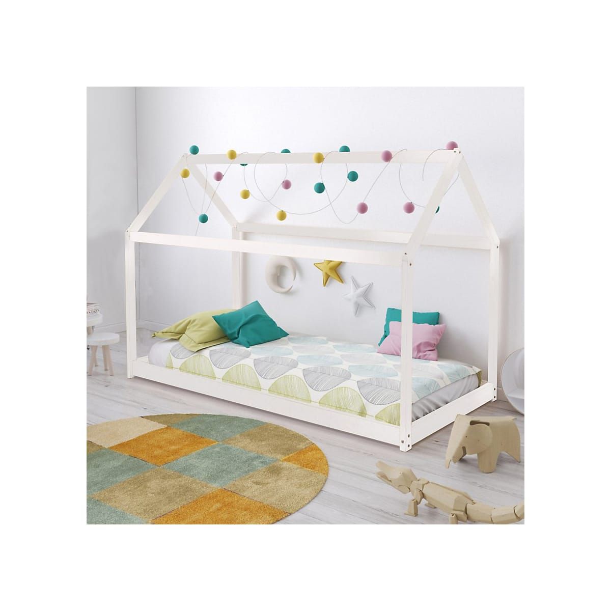 Ensemble matelas + lit cabane en bois massif 90 x 190 cm LOUIS