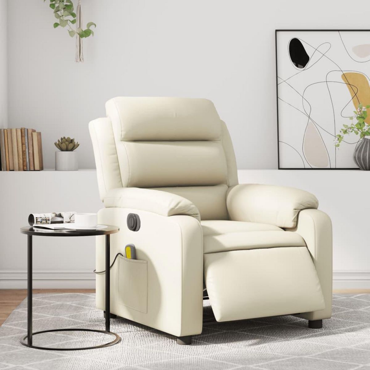 VIDAXL Fauteuil de massage inclinable electrique creme similicuir