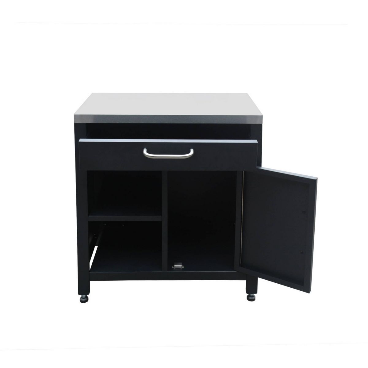 SWEEEK Meuble de cuisine extérieure en acier L80cm avec 1 tiroir. 1 porte et 2 étagères de rangement