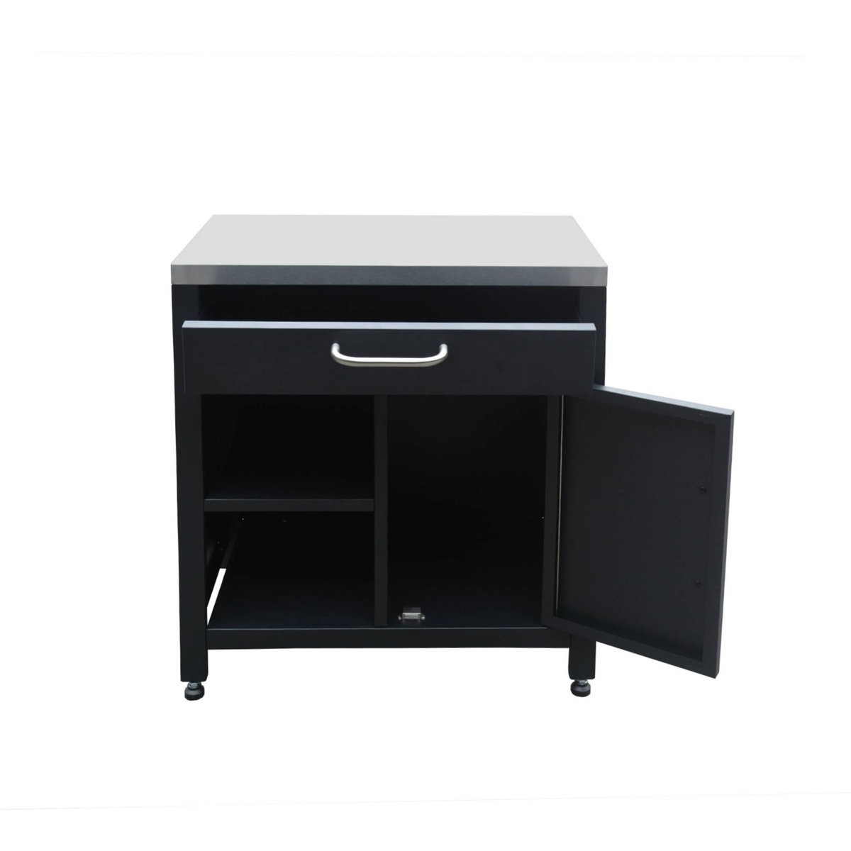 SWEEEK Meuble de cuisine extérieure en acier L80cm avec 1 tiroir. 1 porte et 2 étagères de rangement