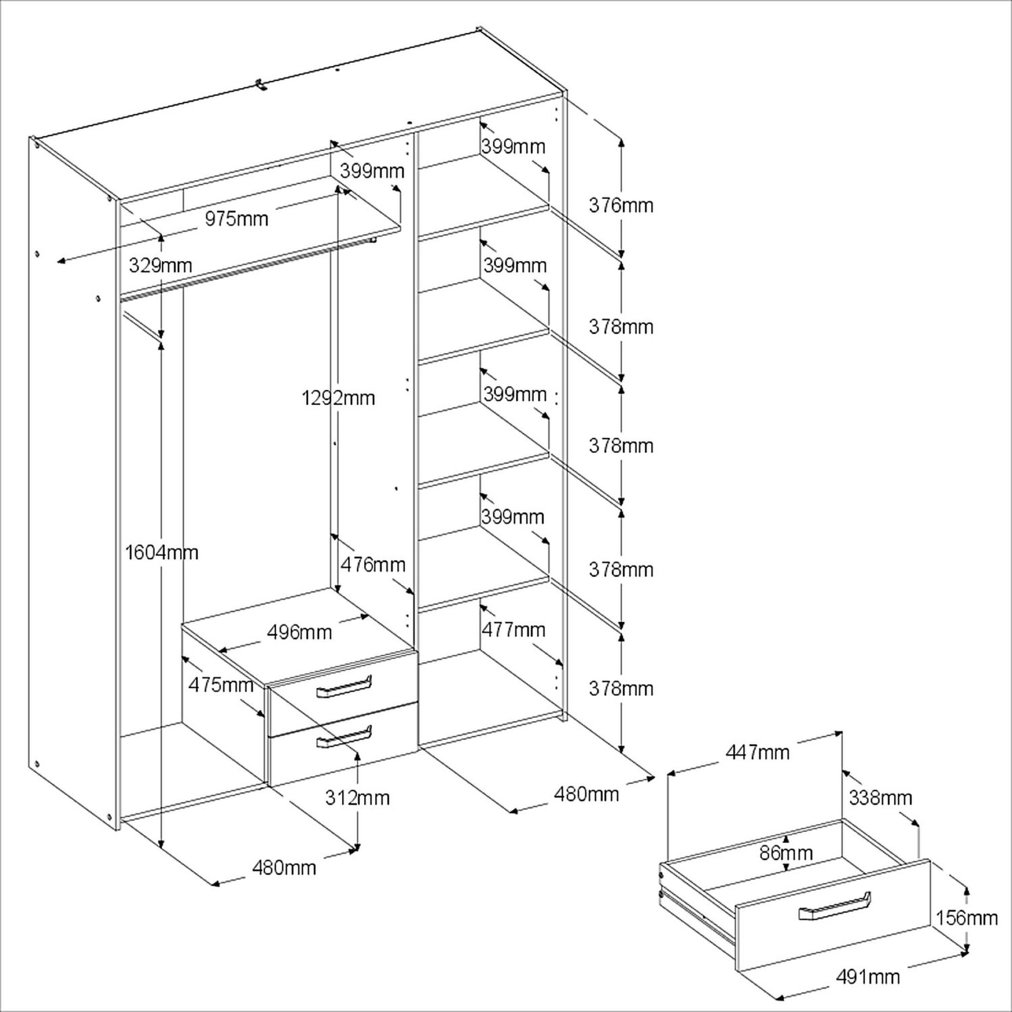 Voir la diapositive 5 : Armoire 3 portes 1 miroir 2 tiroirs SANDRINE