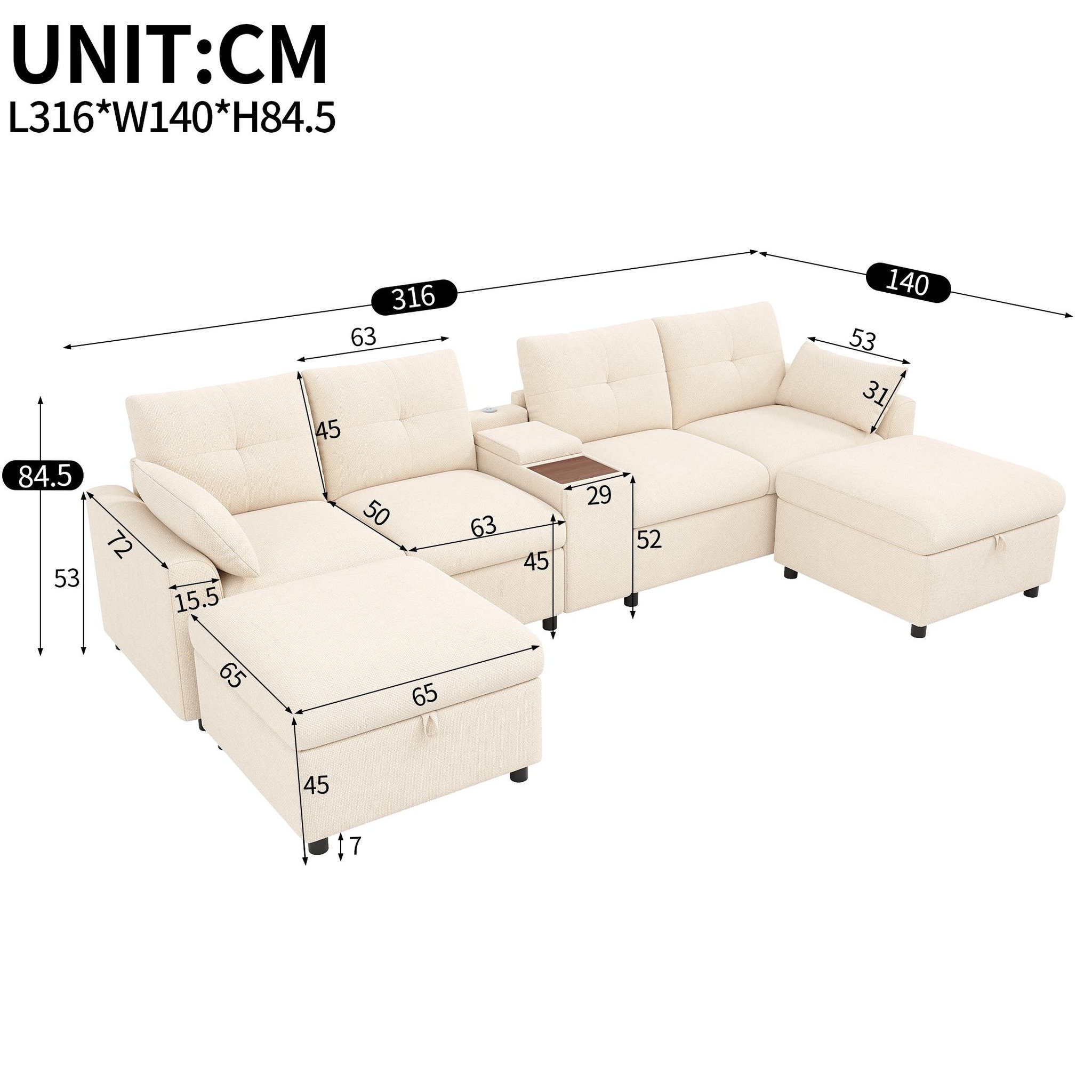 Voir la diapositive 3 : MERAX Canapé d'angle modulable 6 places u/l avec 2 poufs rangement usb type-c chenille