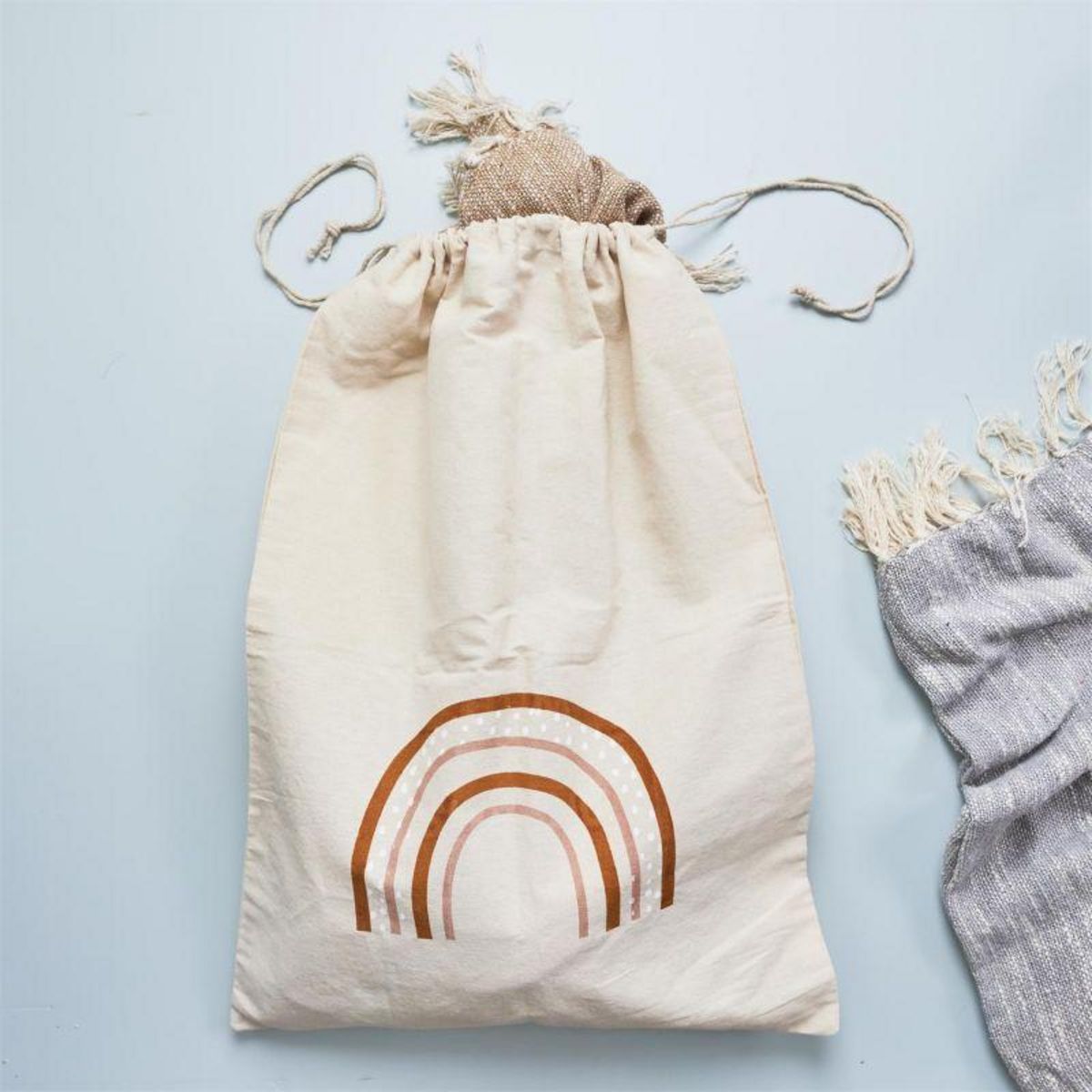 Paris Prix Sac à Linge en Tissu  Arc en Ciel  50x70cm Beige