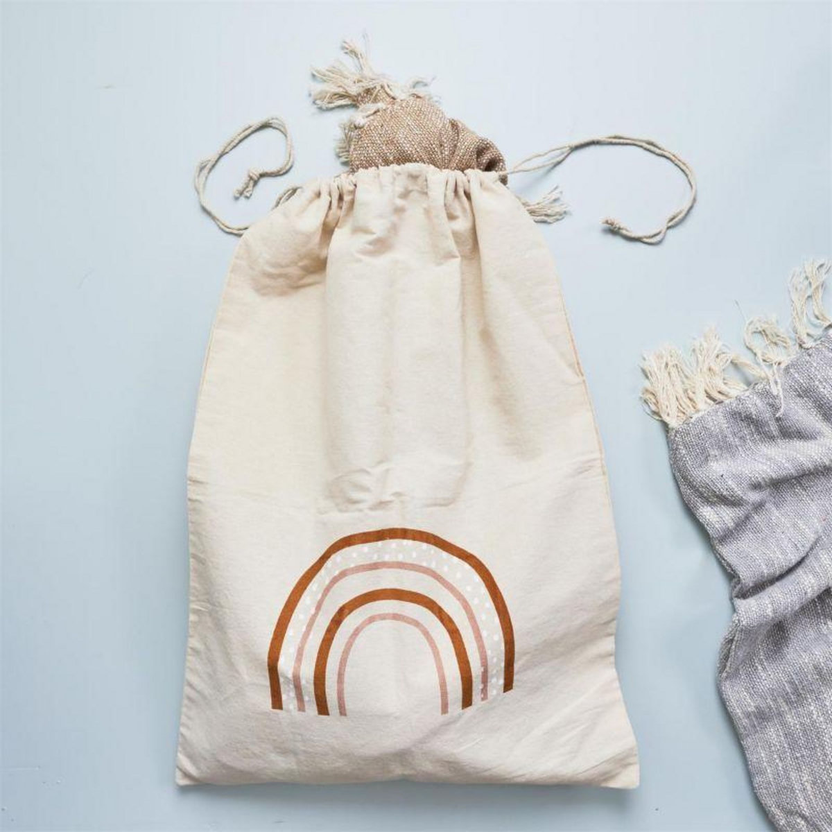 Paris Prix Sac à Linge en Tissu  Arc en Ciel  50x70cm Beige