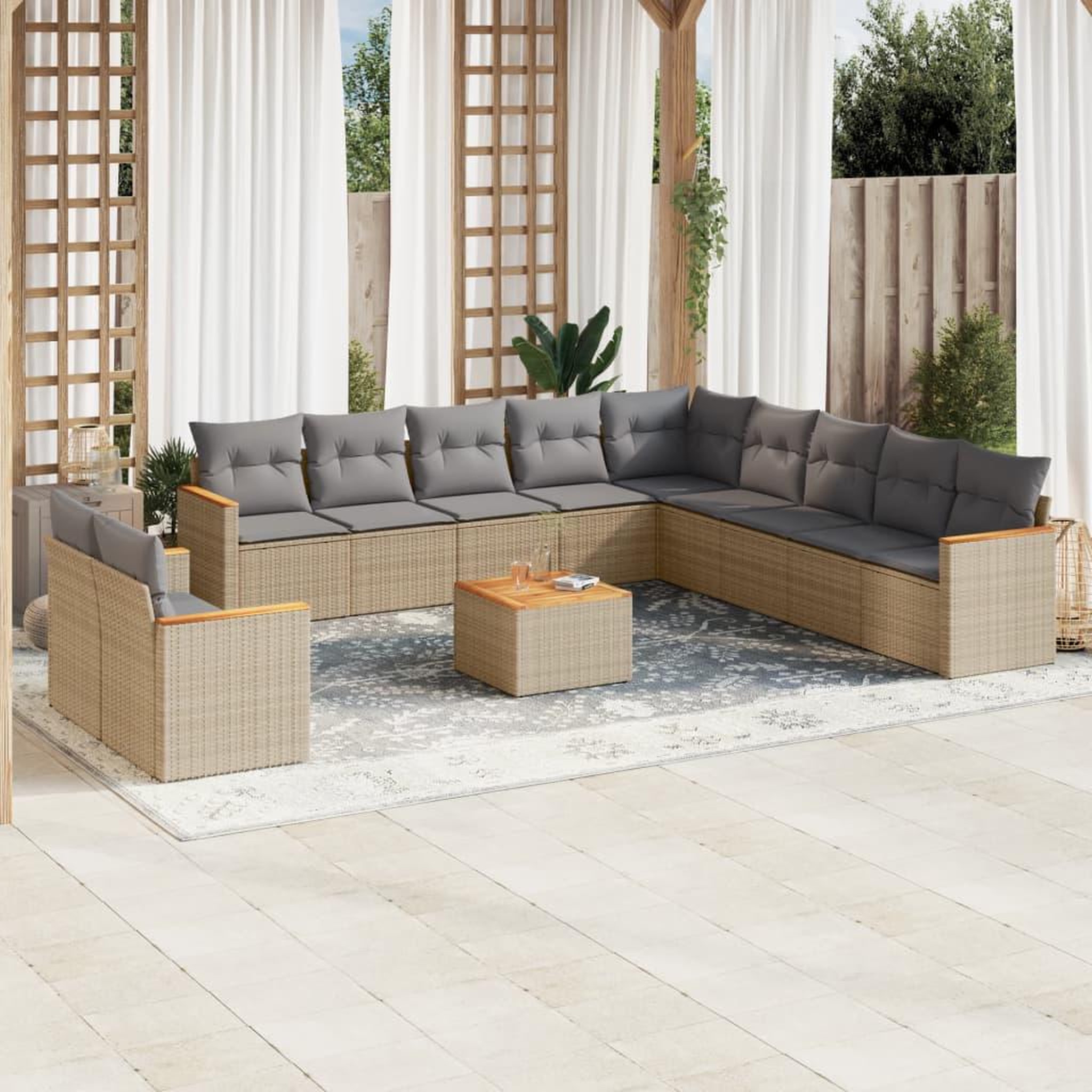 VIDAXL Salon de jardin et coussins 12 pcs melange beige resine tressee