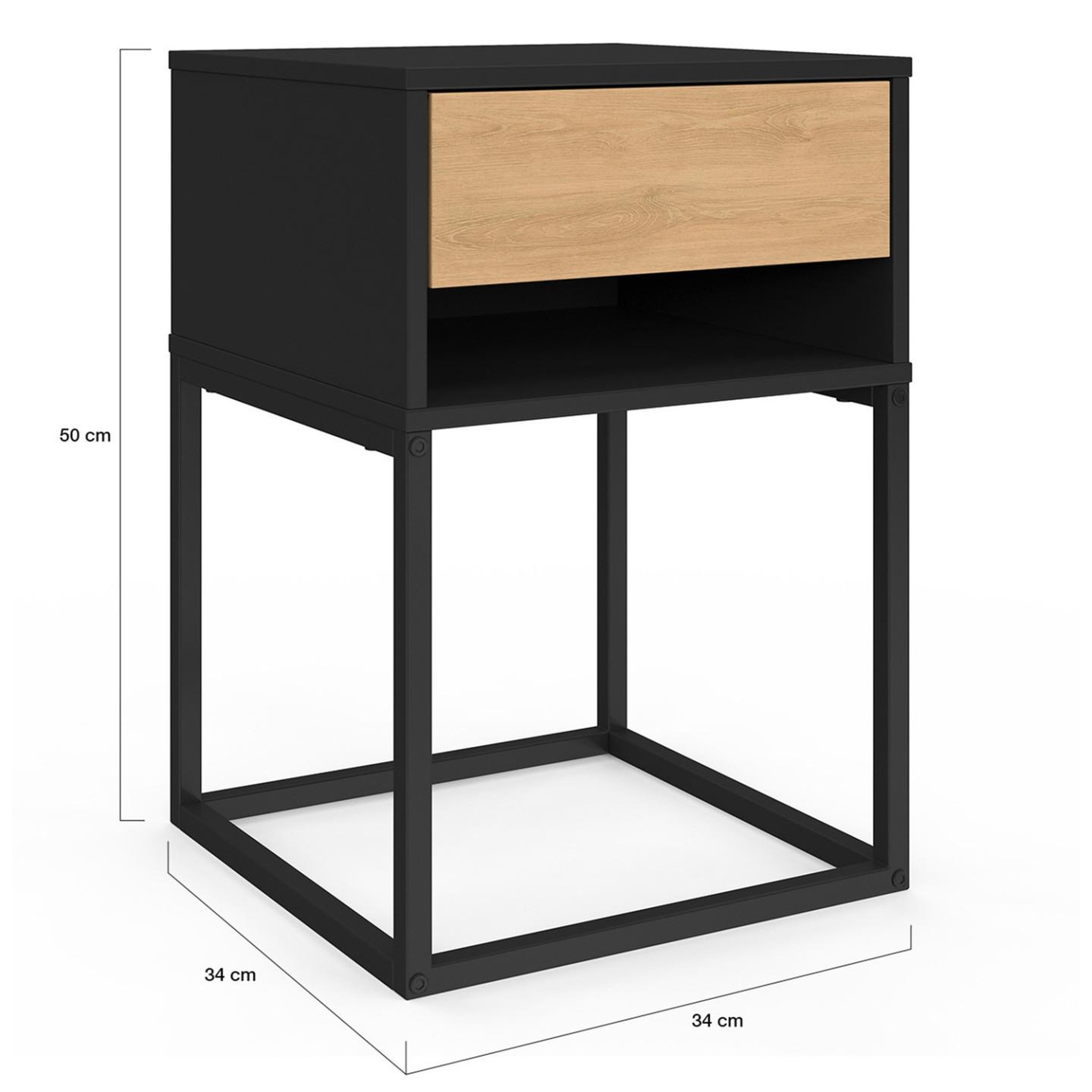 Voir la diapositive 4 : ID MARKET Lot de 2 tables de chevet ernest 1 tiroir et 1 niche noir et façon hêtre