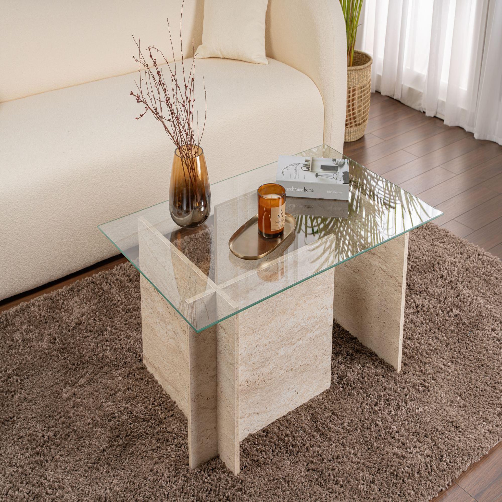 Voir la diapositive 2 : Habitat et Jardin Table basse en bois  vetrino  - 105 x 65 x 40 cm - travertin