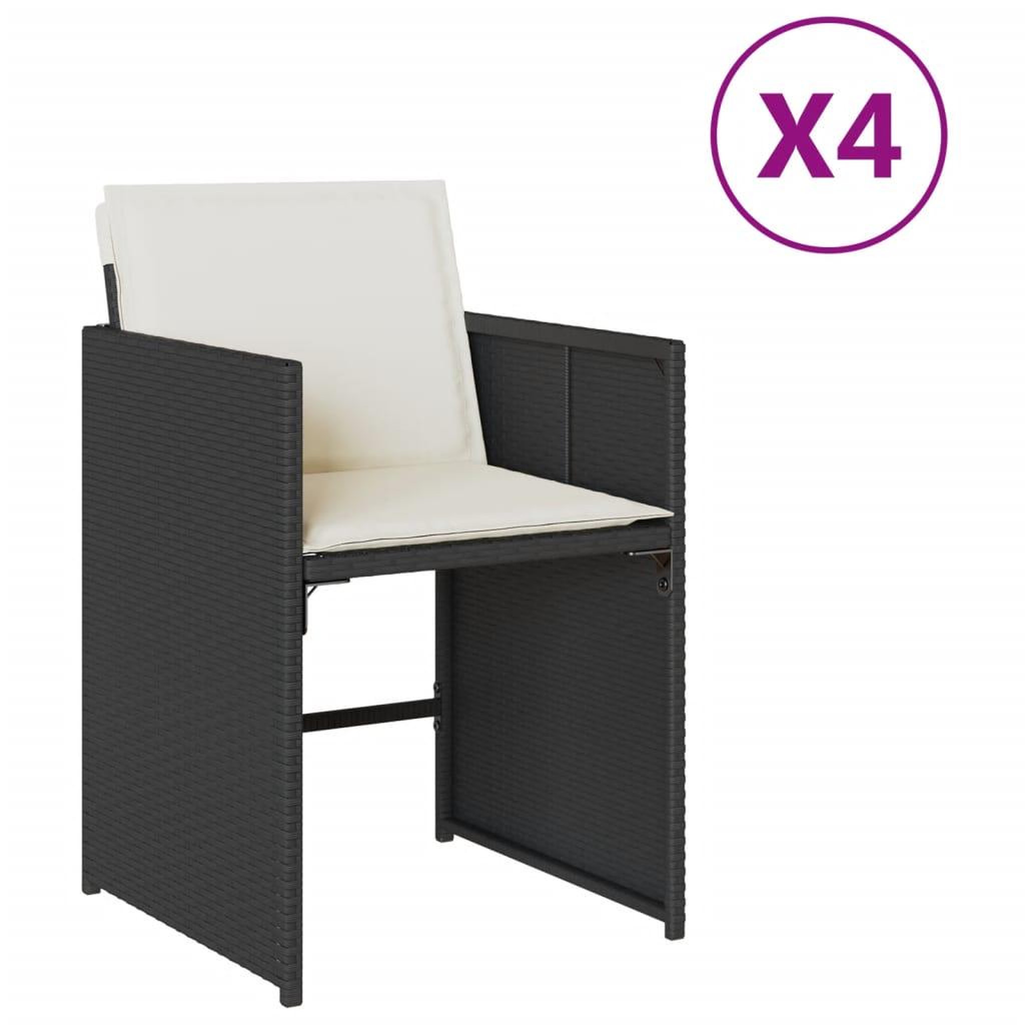Voir la diapositive 2 : VIDAXL Chaises de jardin lot de 4 avec coussins noir resine tressee