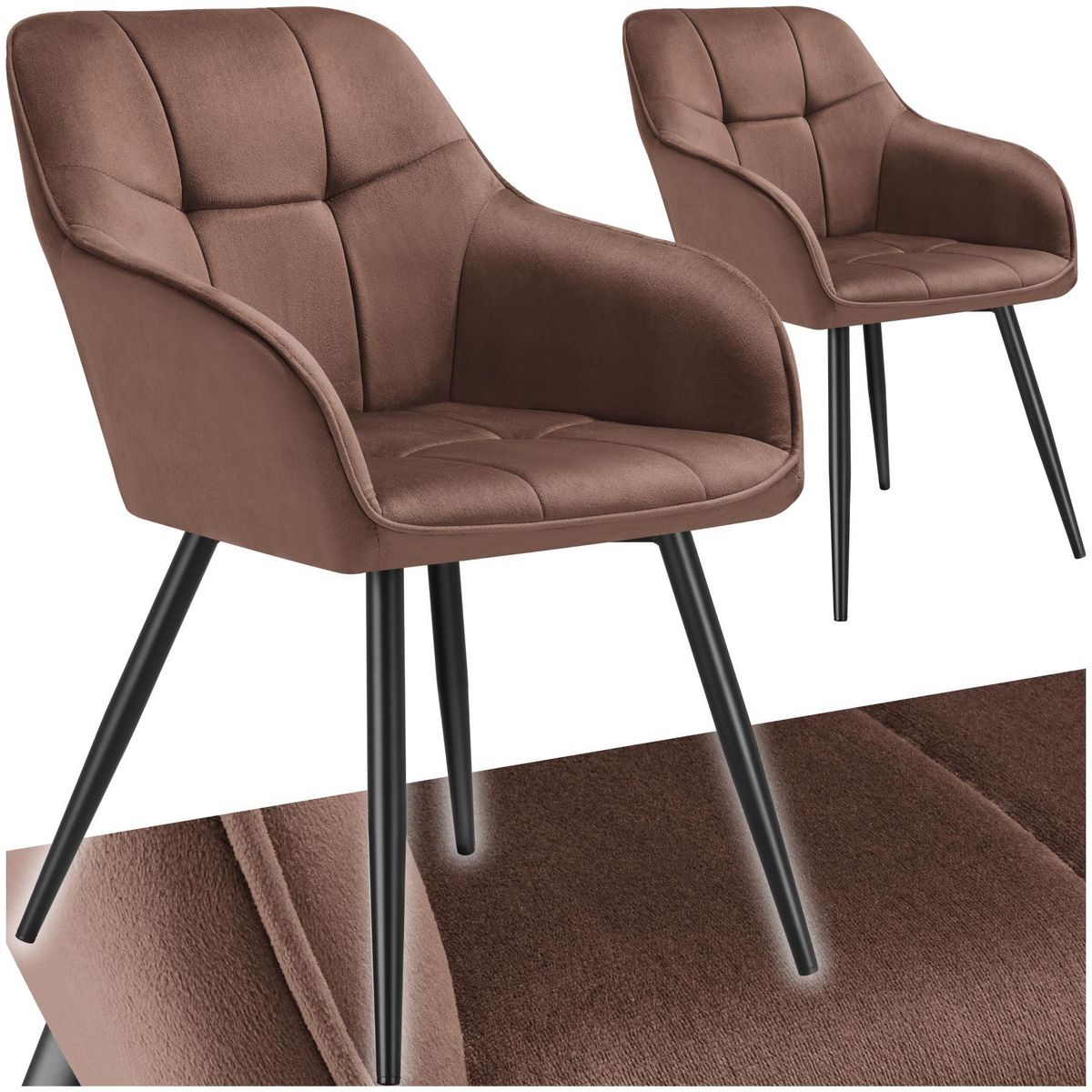 tectake Chaise de salle à manger rembourrée et en velours matelassé brun-noir Lot de 2