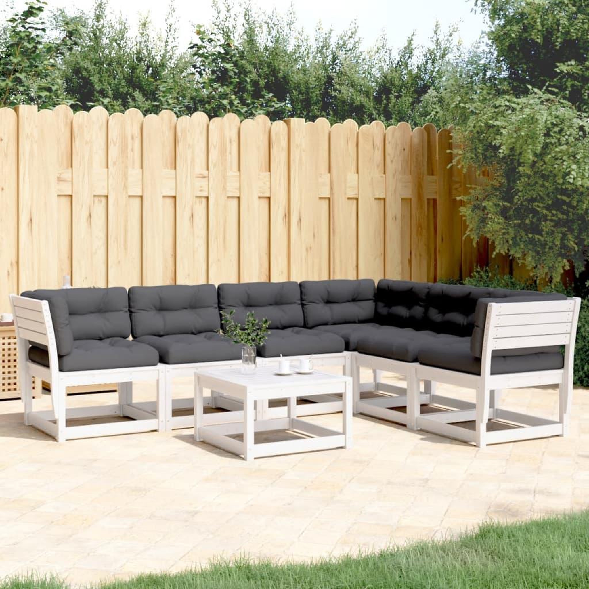Voir la diapositive 1 : VIDAXL Salon de jardin 6 pcs avec coussins blanc bois massif de pin