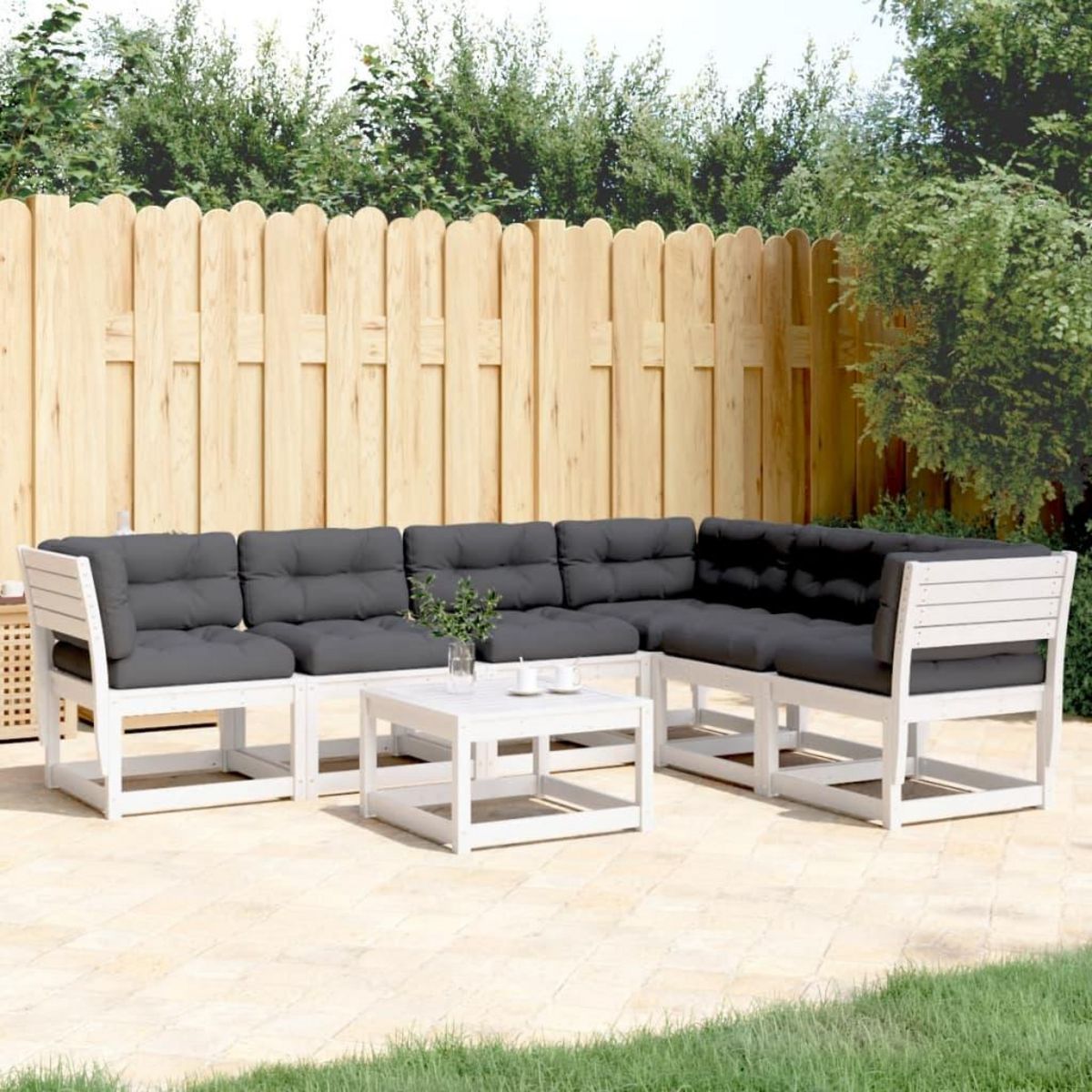 VIDAXL Salon de jardin 6 pcs avec coussins blanc bois massif de pin
