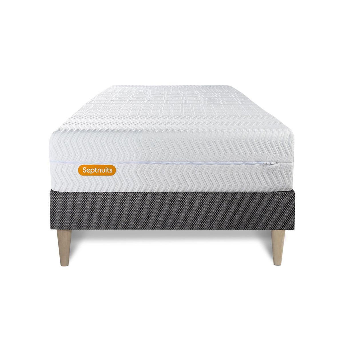 SEPTNUITS Matelas + sommier kit gris Memo Bio Mousse à mémoire de forme Maxi épaisseur Déhoussable
