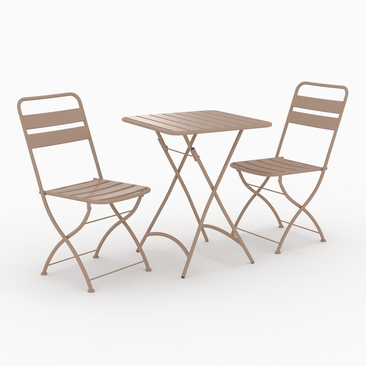 Rendez vous déco Table et chaises de jardin pliantes 2 personnes en métal taupe-Yumi