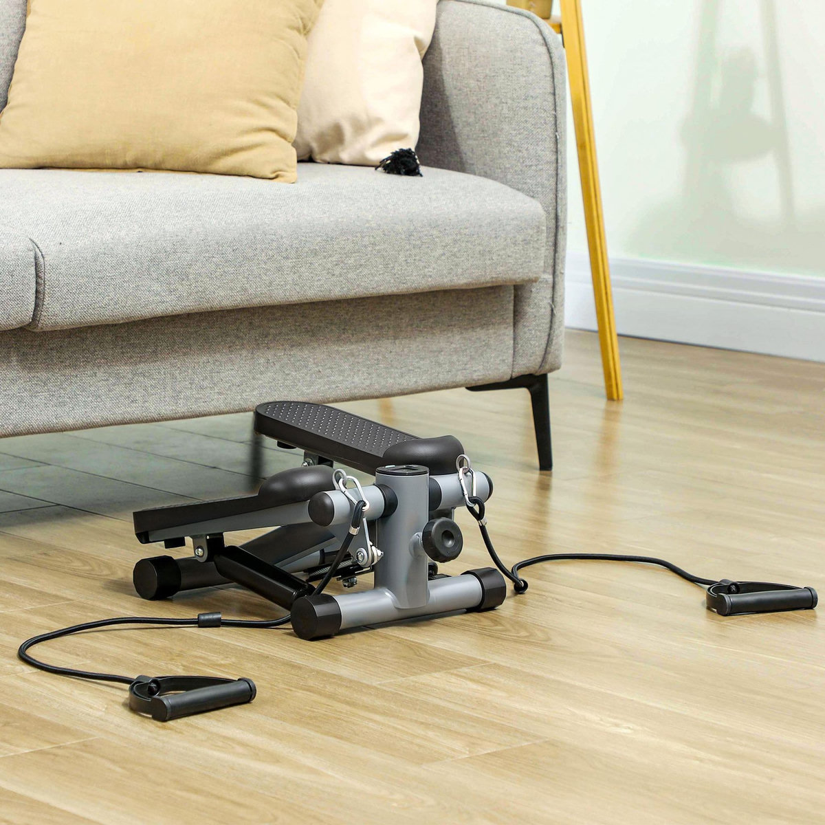 HOMCOM Mini stepper Fitness réglable 2 bandes de résistance incluses écran LCD multifonction gris