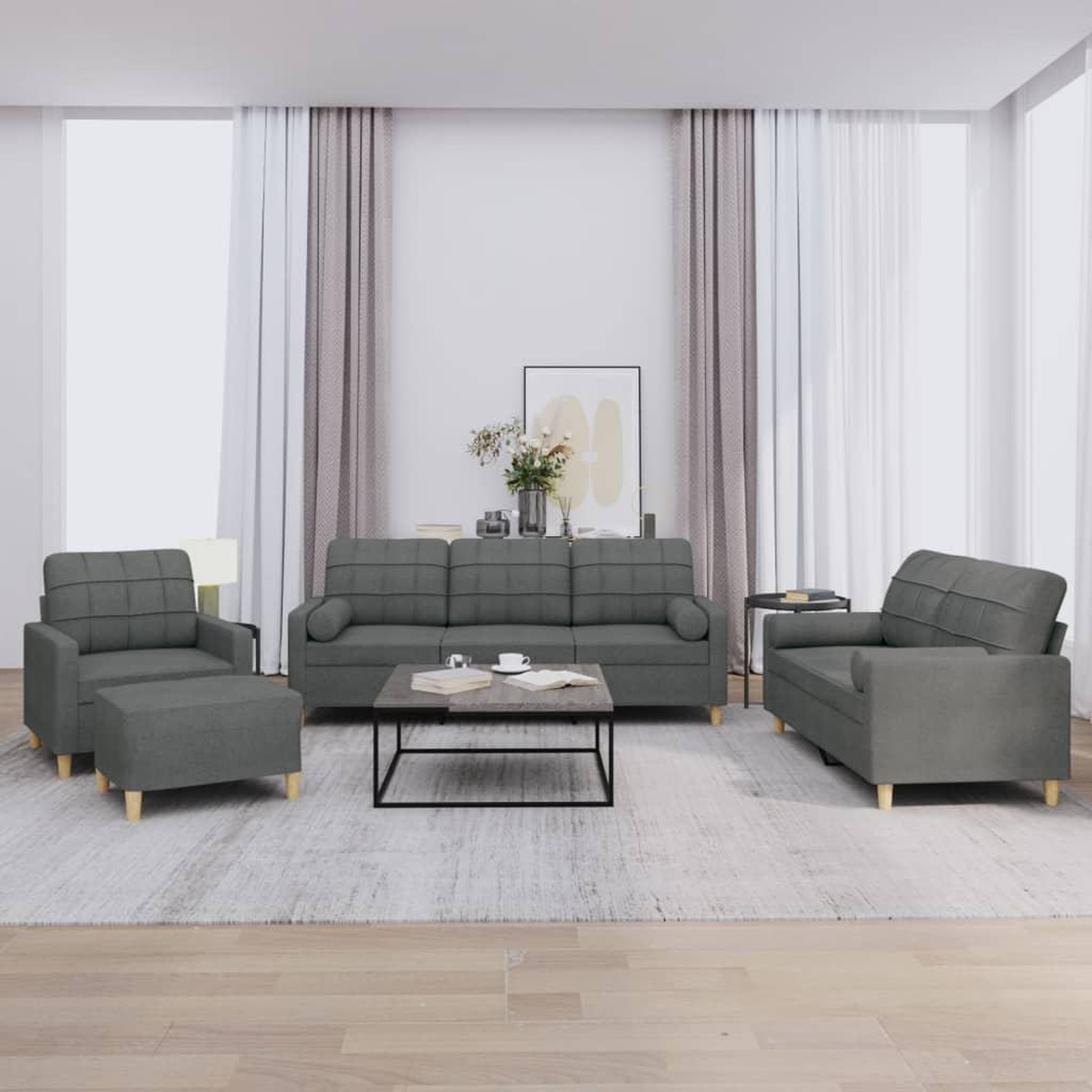 VIDAXL Ensemble de canapes 4 pcs coussins gris fonce tissu