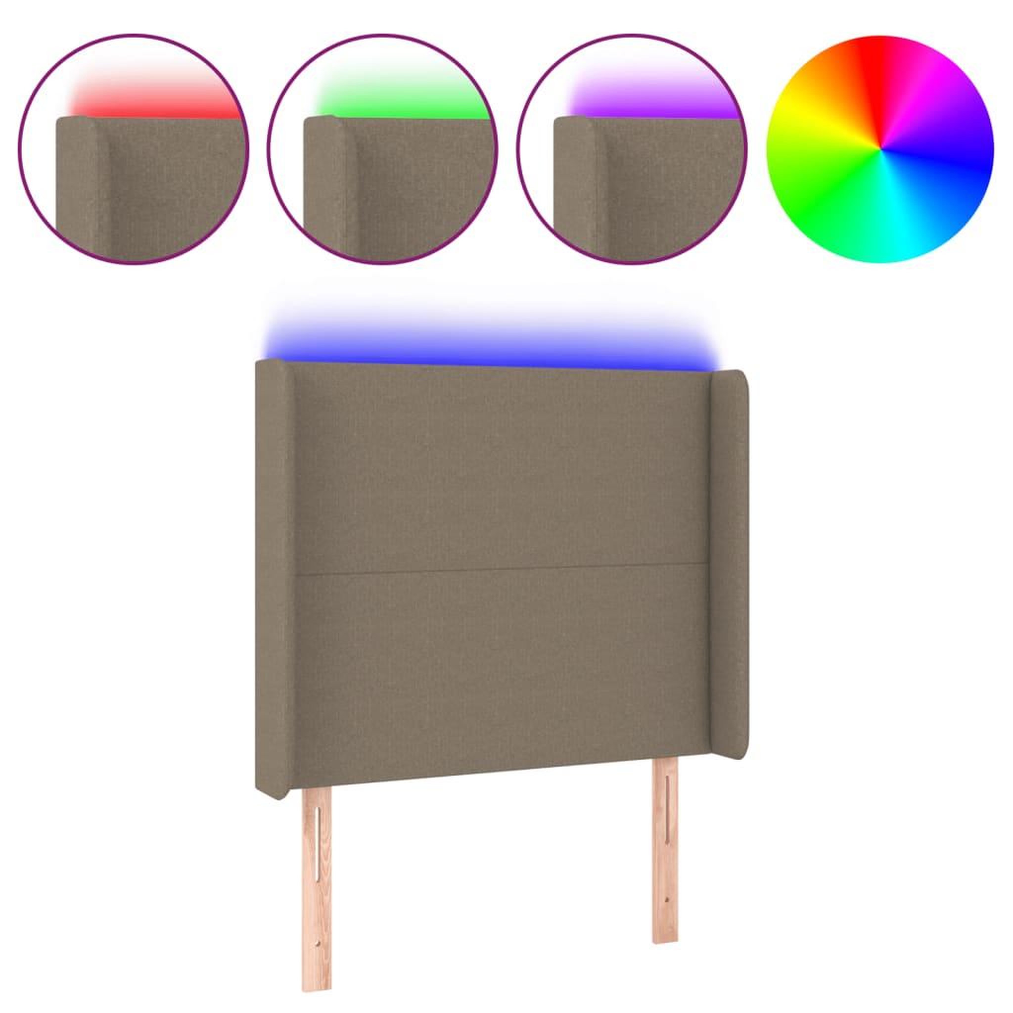 Voir la diapositive 2 : VIDAXL Tete de lit a LED Taupe 103x16x118/128 cm Tissu