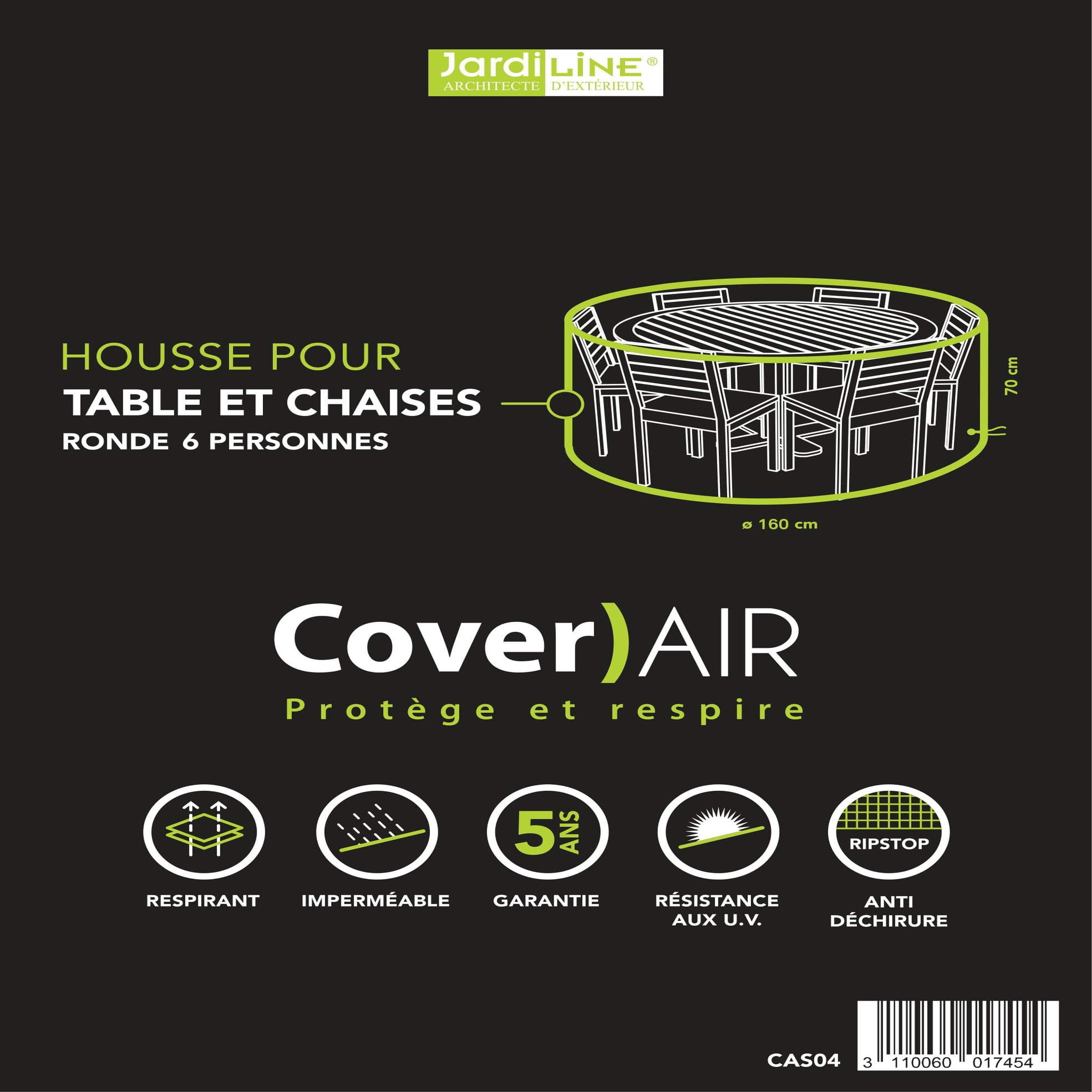 Voir la diapositive 3 : Jardiline Housse TABLE RONDE + CHAISES - 6 pers. - Ø 160 x 70 cm - Cover Air